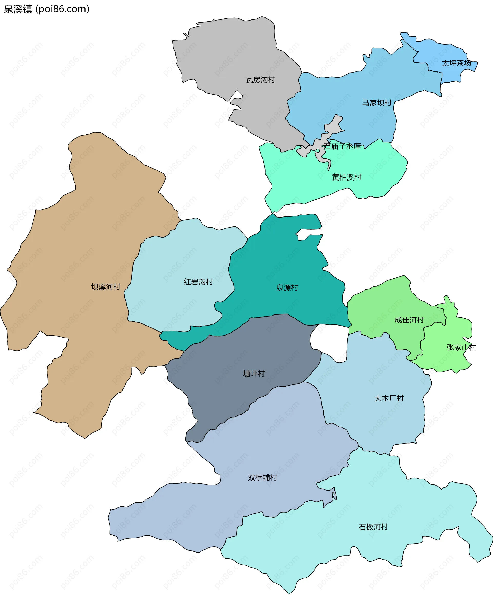 泉溪镇边界地图(五级行政区划)