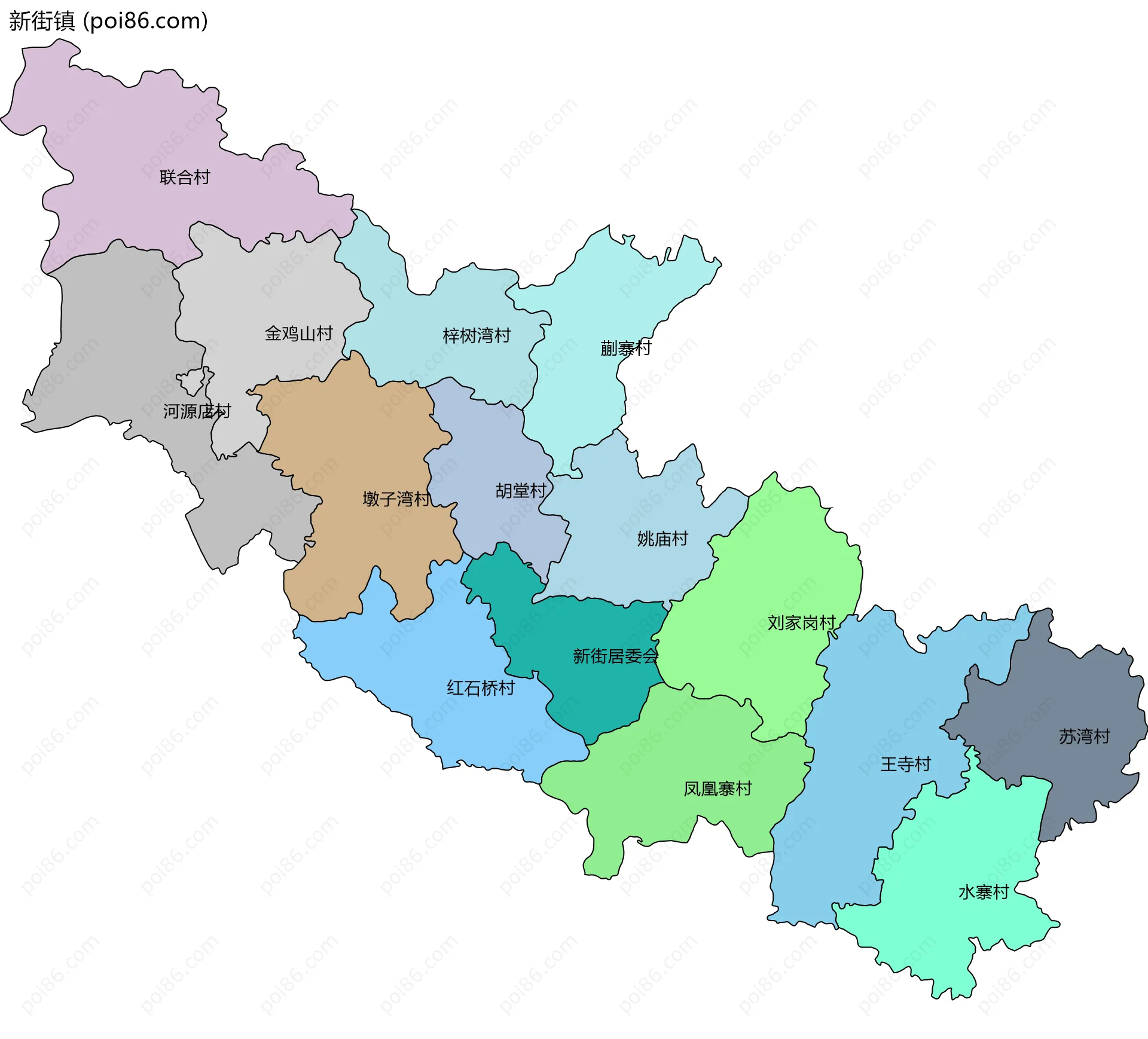 新街镇边界地图(五级行政区划)