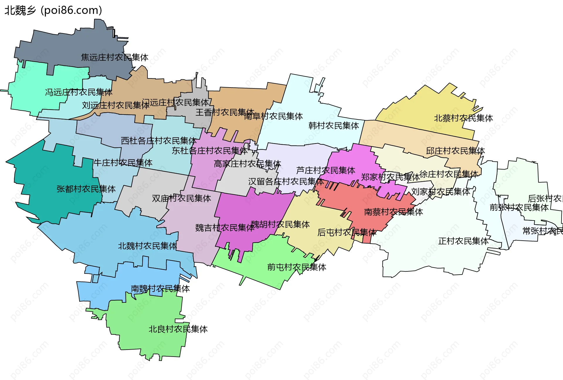北魏乡边界地图(五级行政区划)