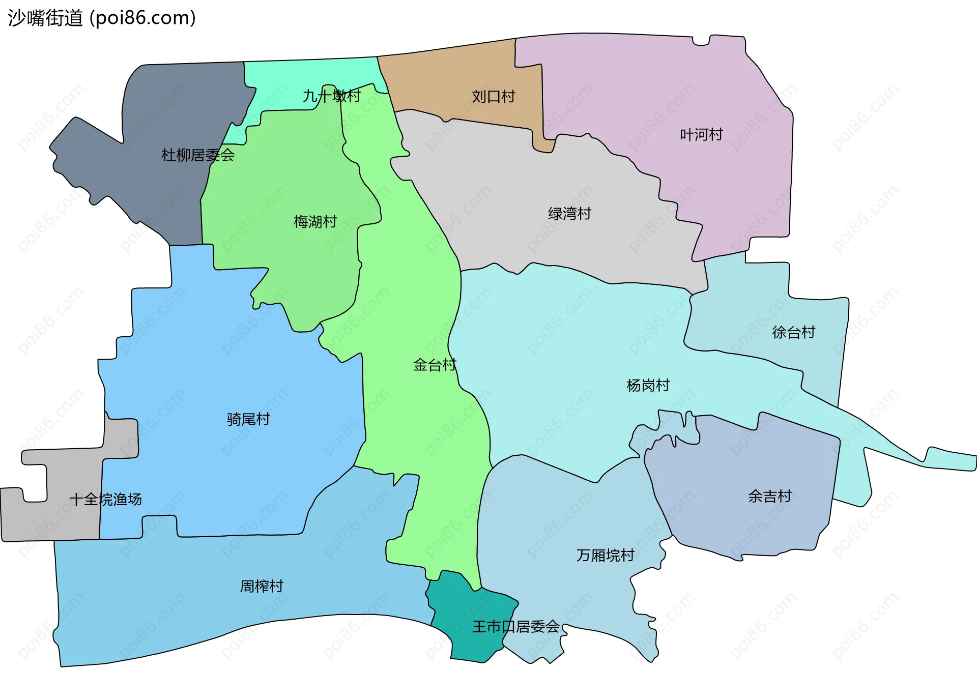 沙嘴街道边界地图(五级行政区划)