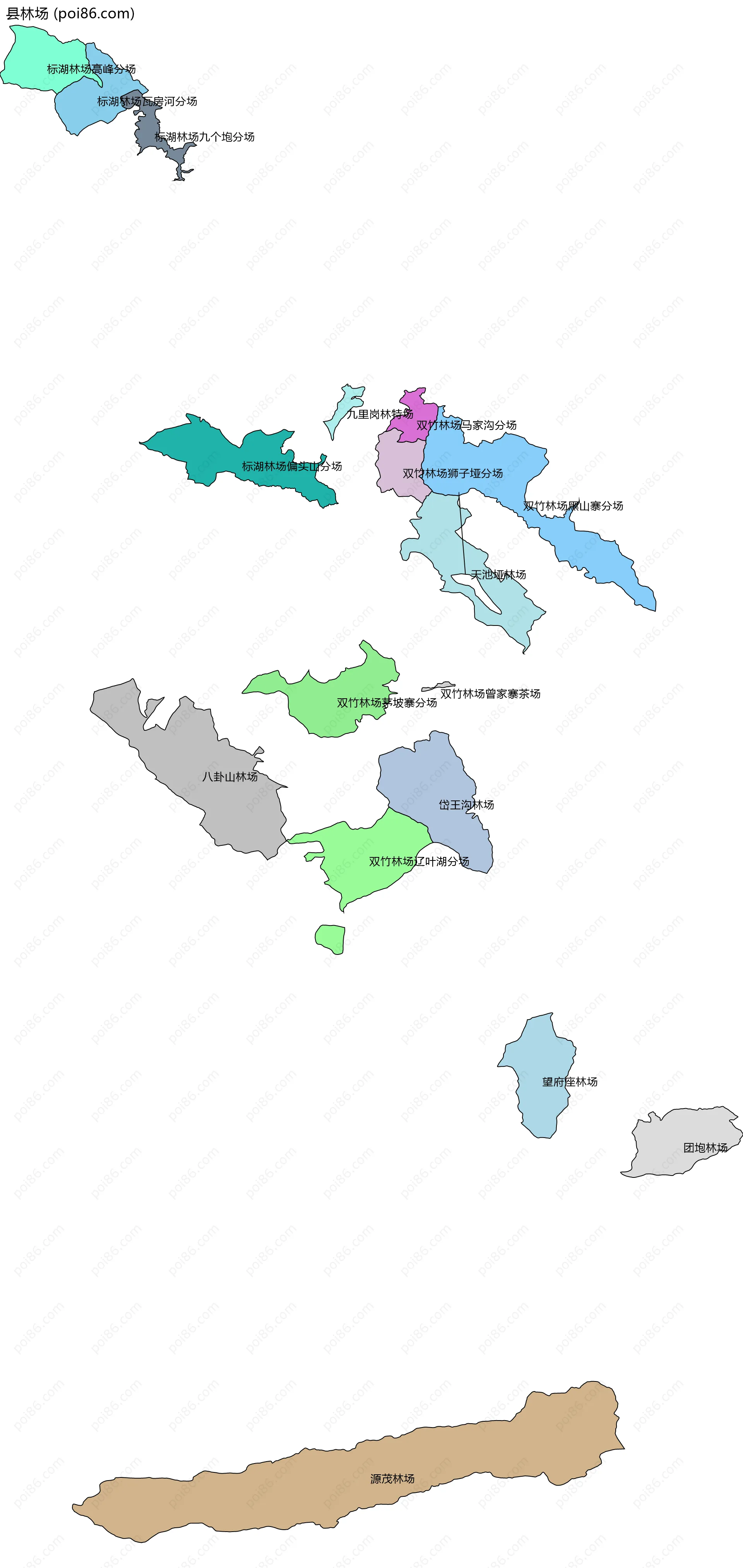 县林场边界地图(五级行政区划)