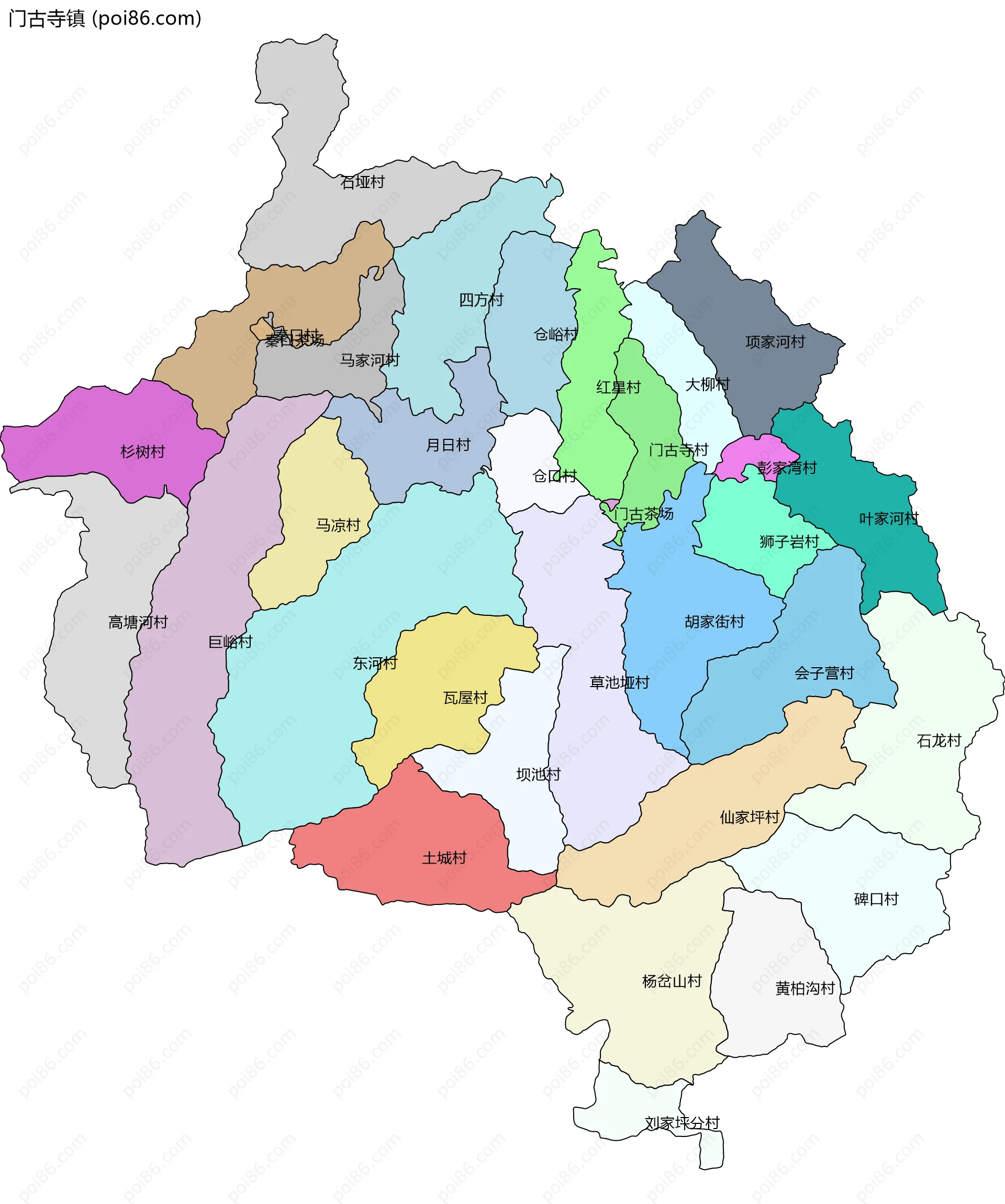 门古寺镇边界地图(五级行政区划)