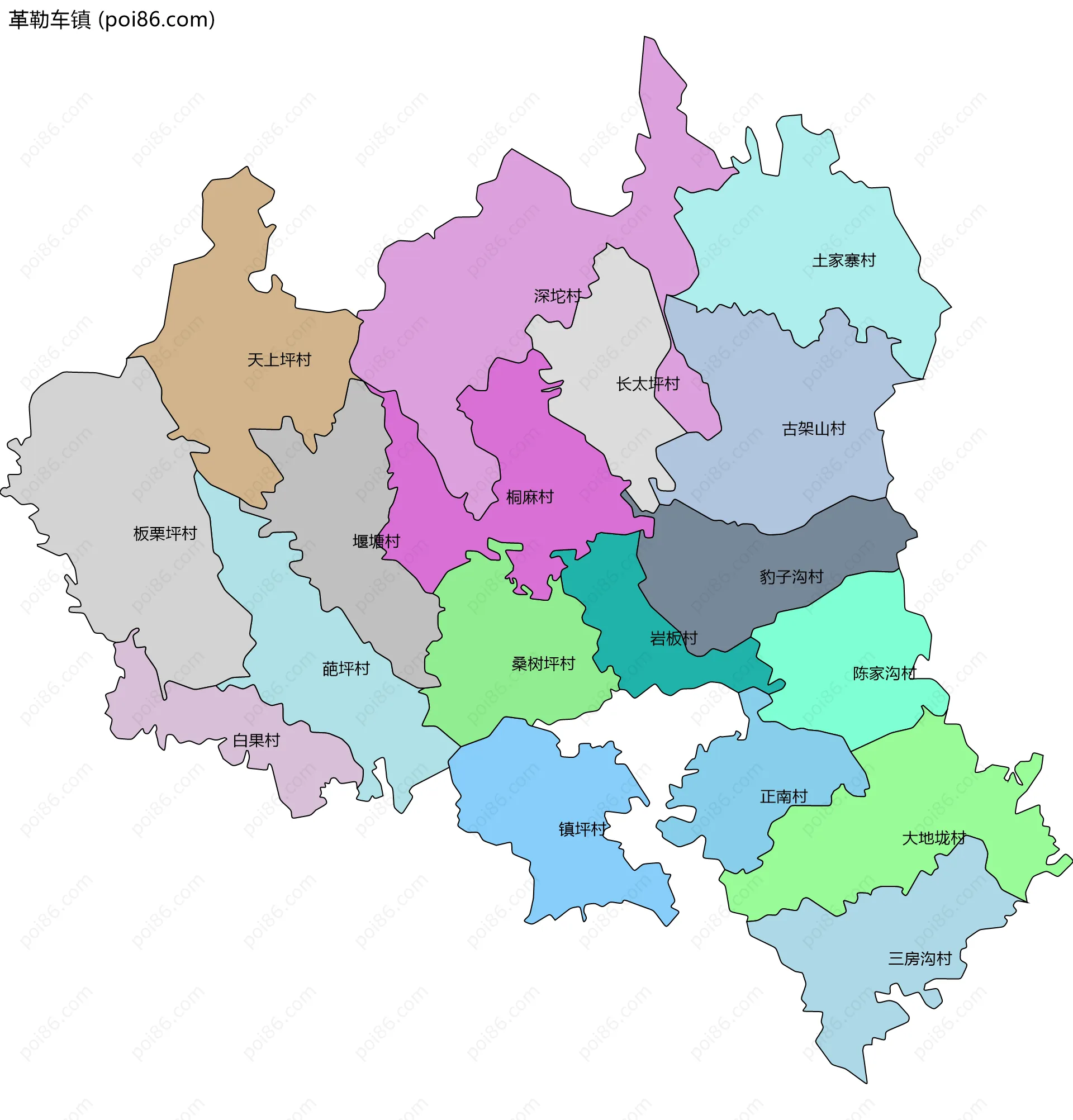 革勒车镇边界地图(五级行政区划)