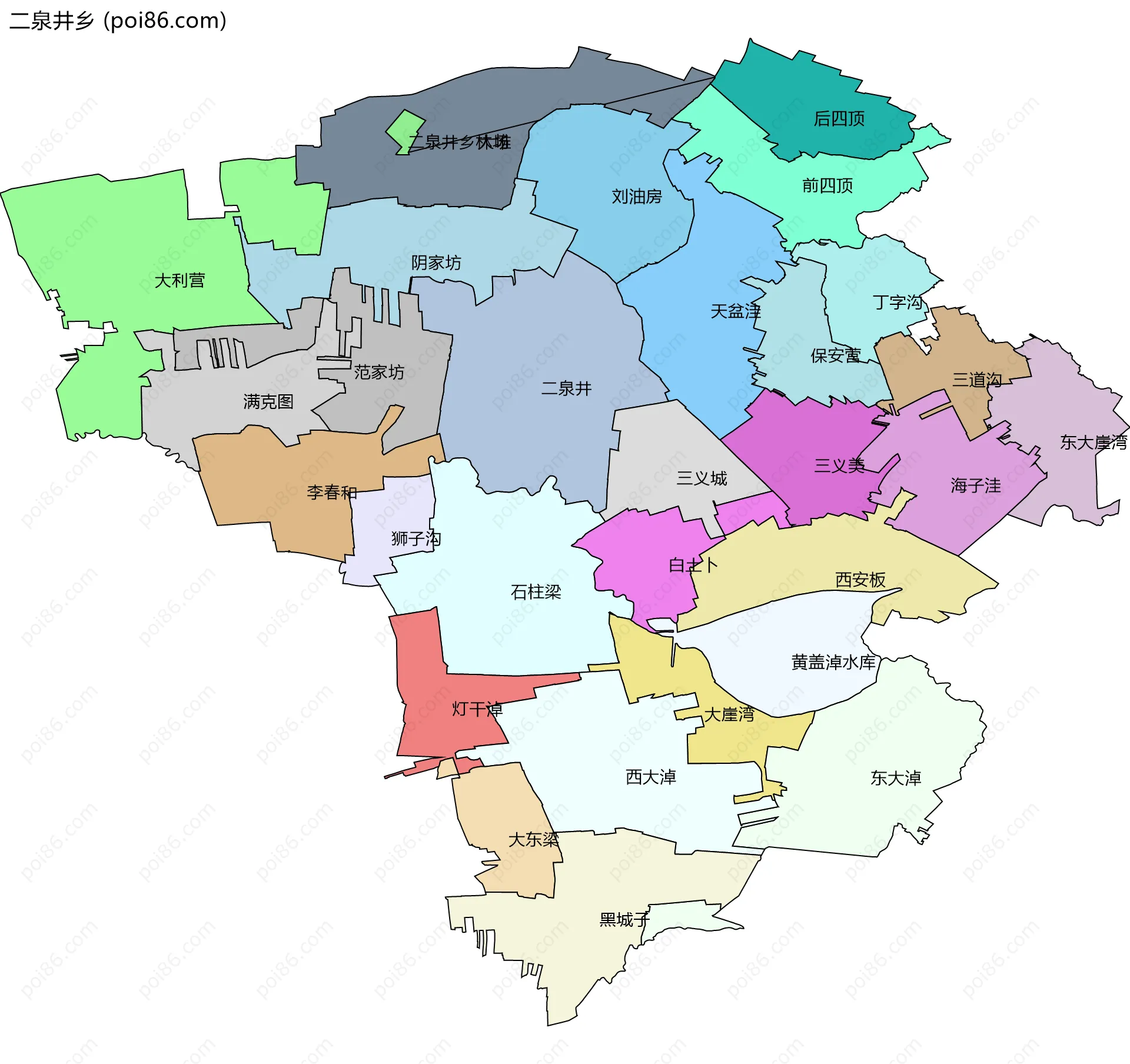 二泉井乡边界地图(五级行政区划)