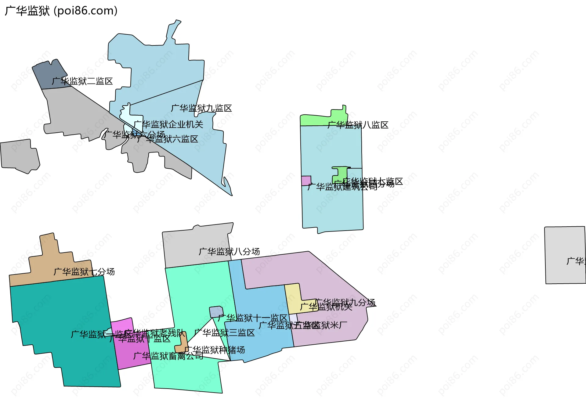 广华监狱边界地图(五级行政区划)