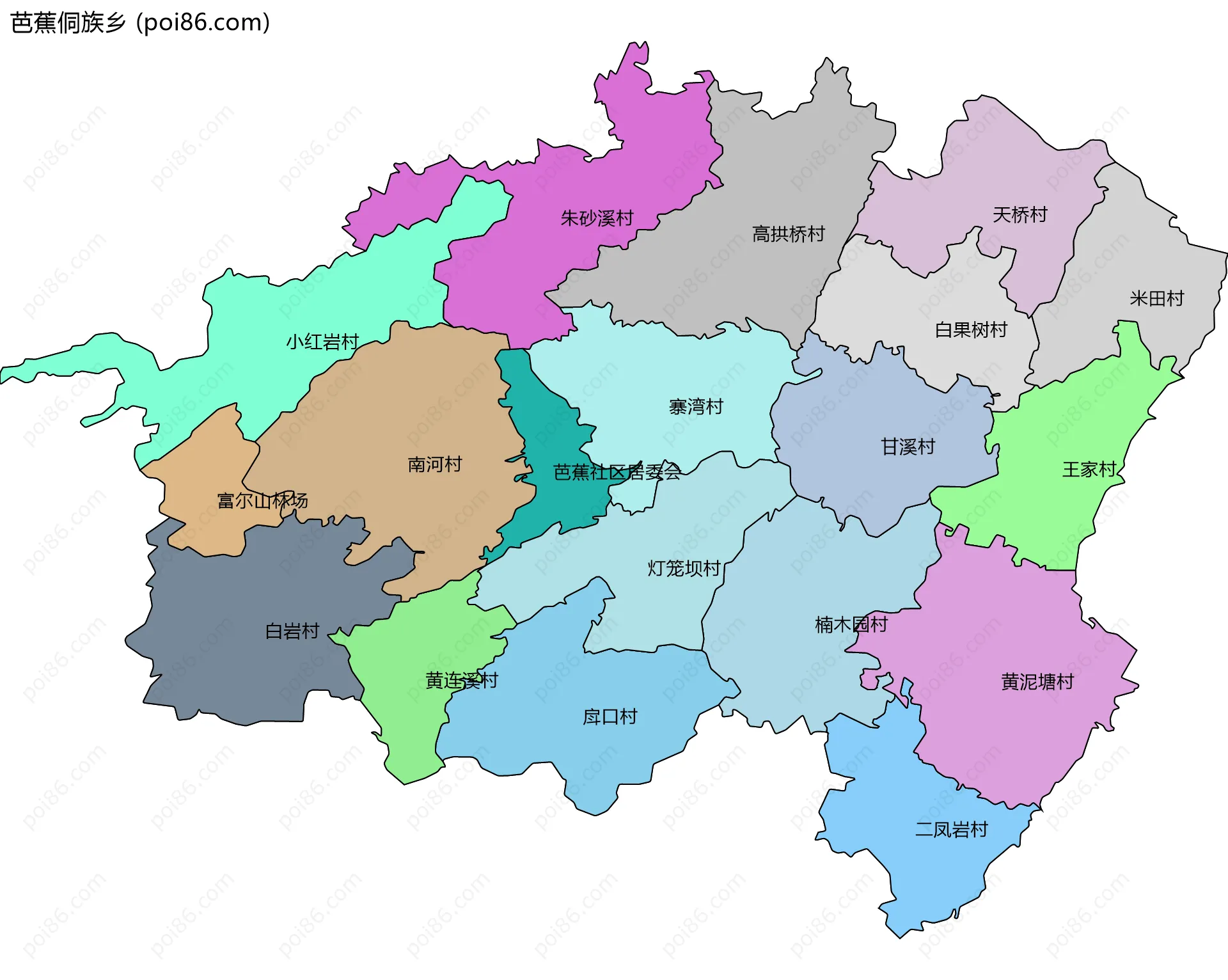 芭蕉侗族乡边界地图(五级行政区划)