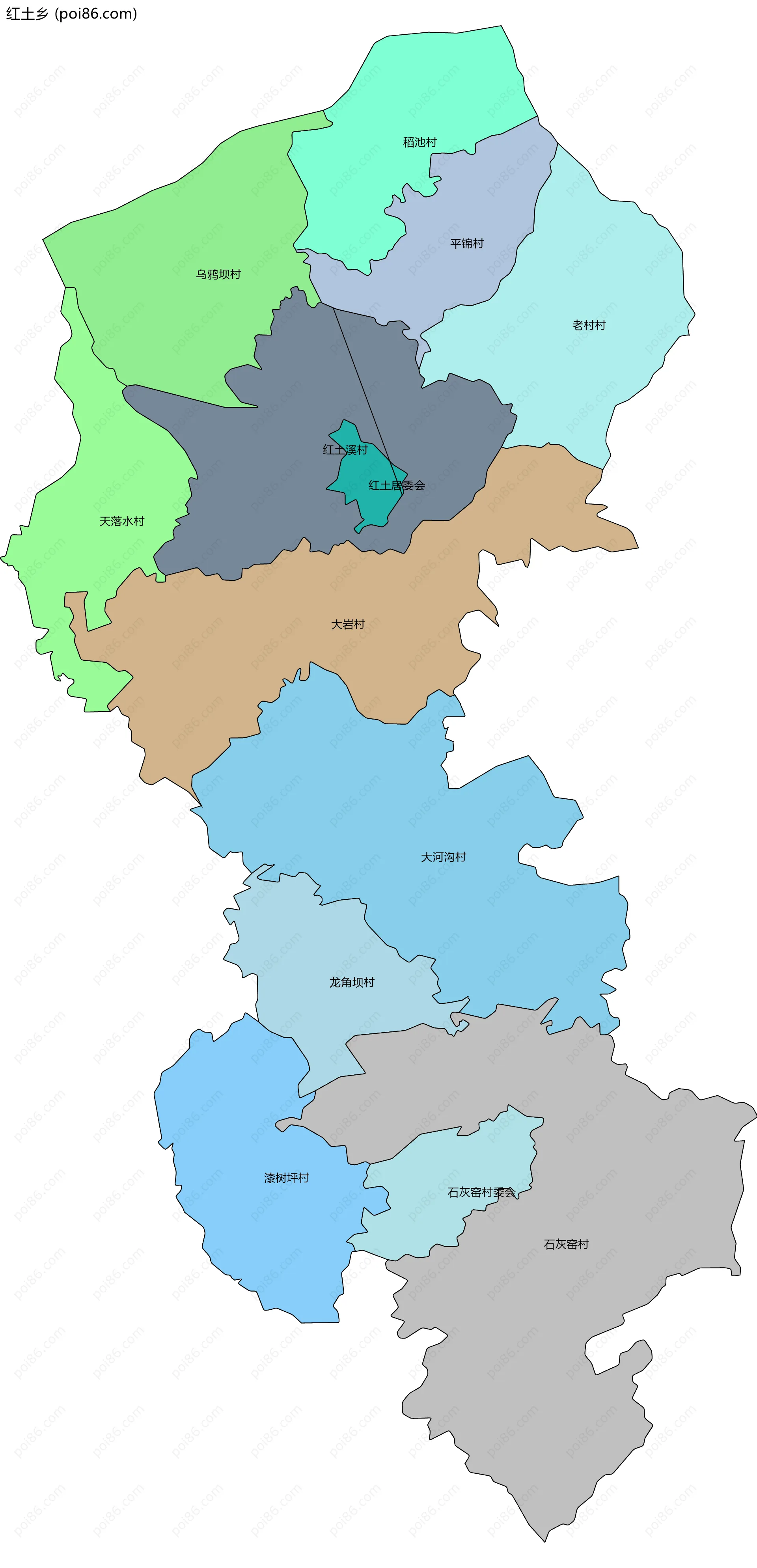 红土乡边界地图(五级行政区划)