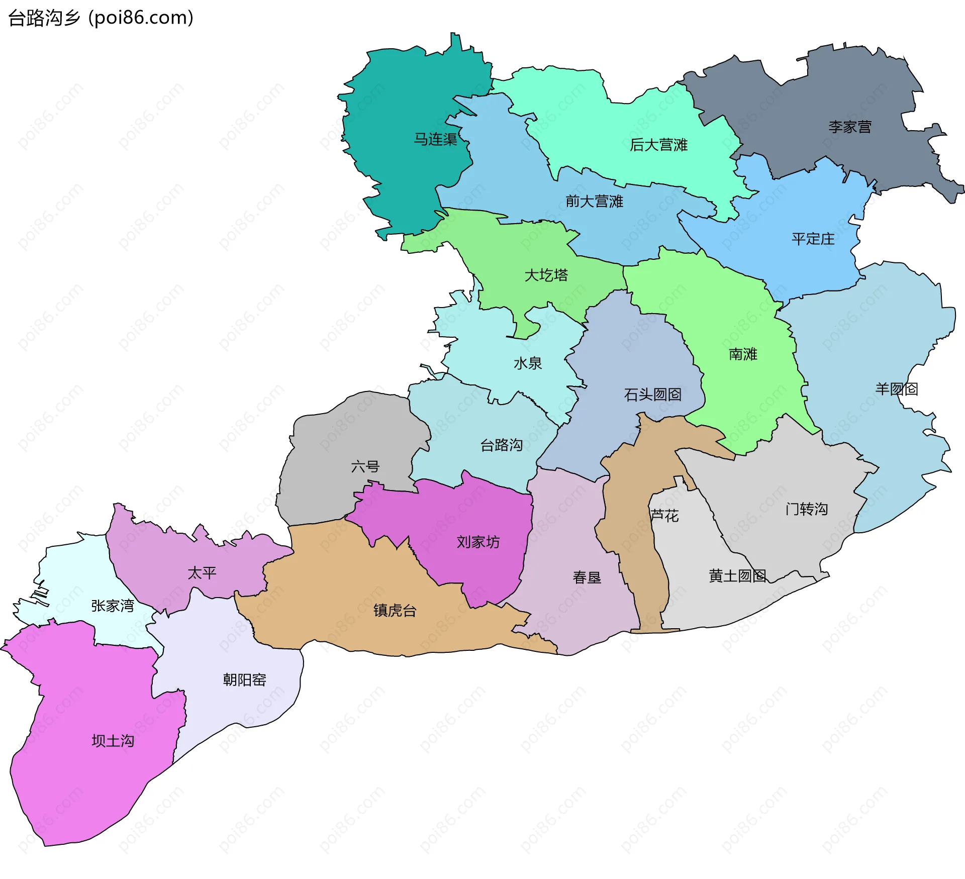 台路沟乡边界地图(五级行政区划)