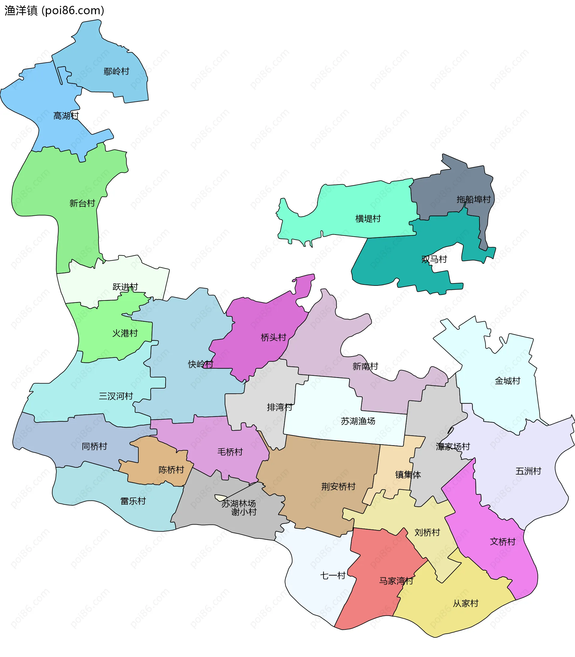 渔洋镇边界地图(五级行政区划)