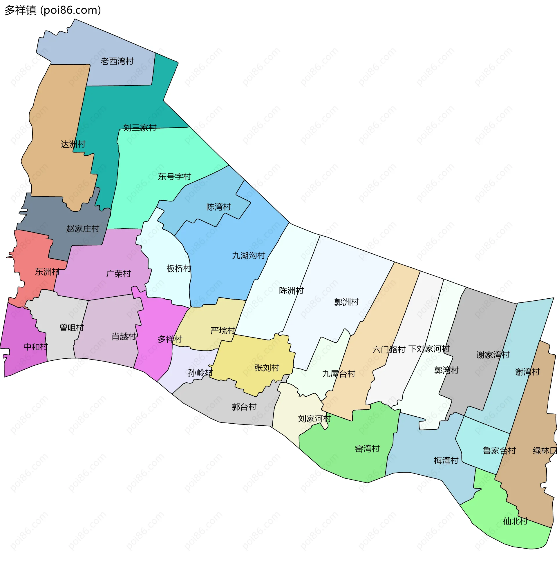 多祥镇边界地图(五级行政区划)