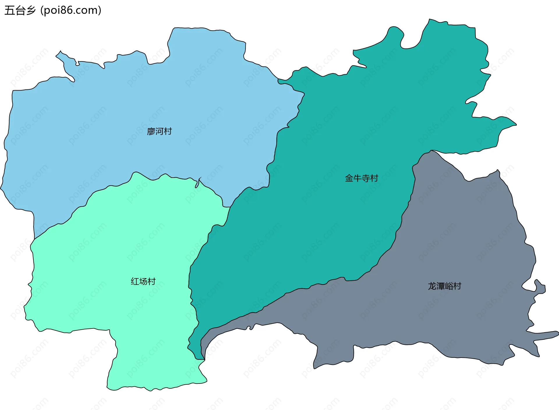 五台乡边界地图(五级行政区划)