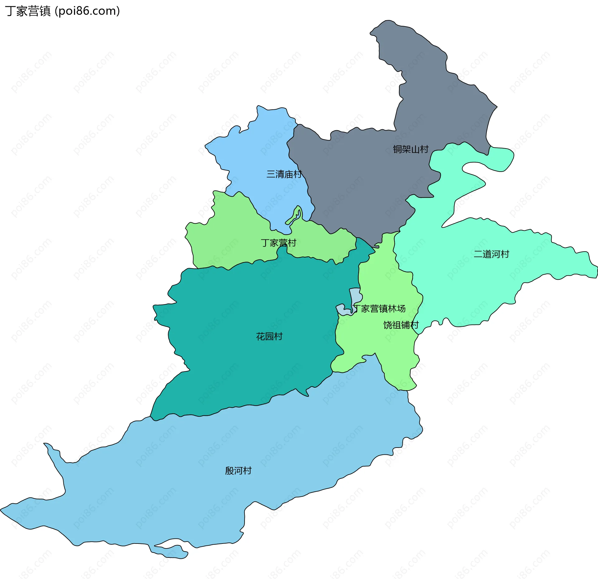 丁家营镇边界地图(五级行政区划)