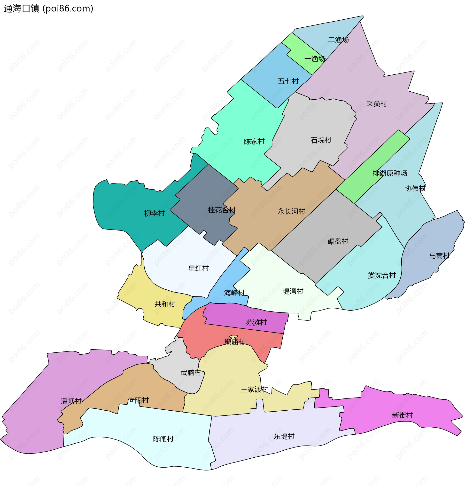 通海口镇边界地图(五级行政区划)