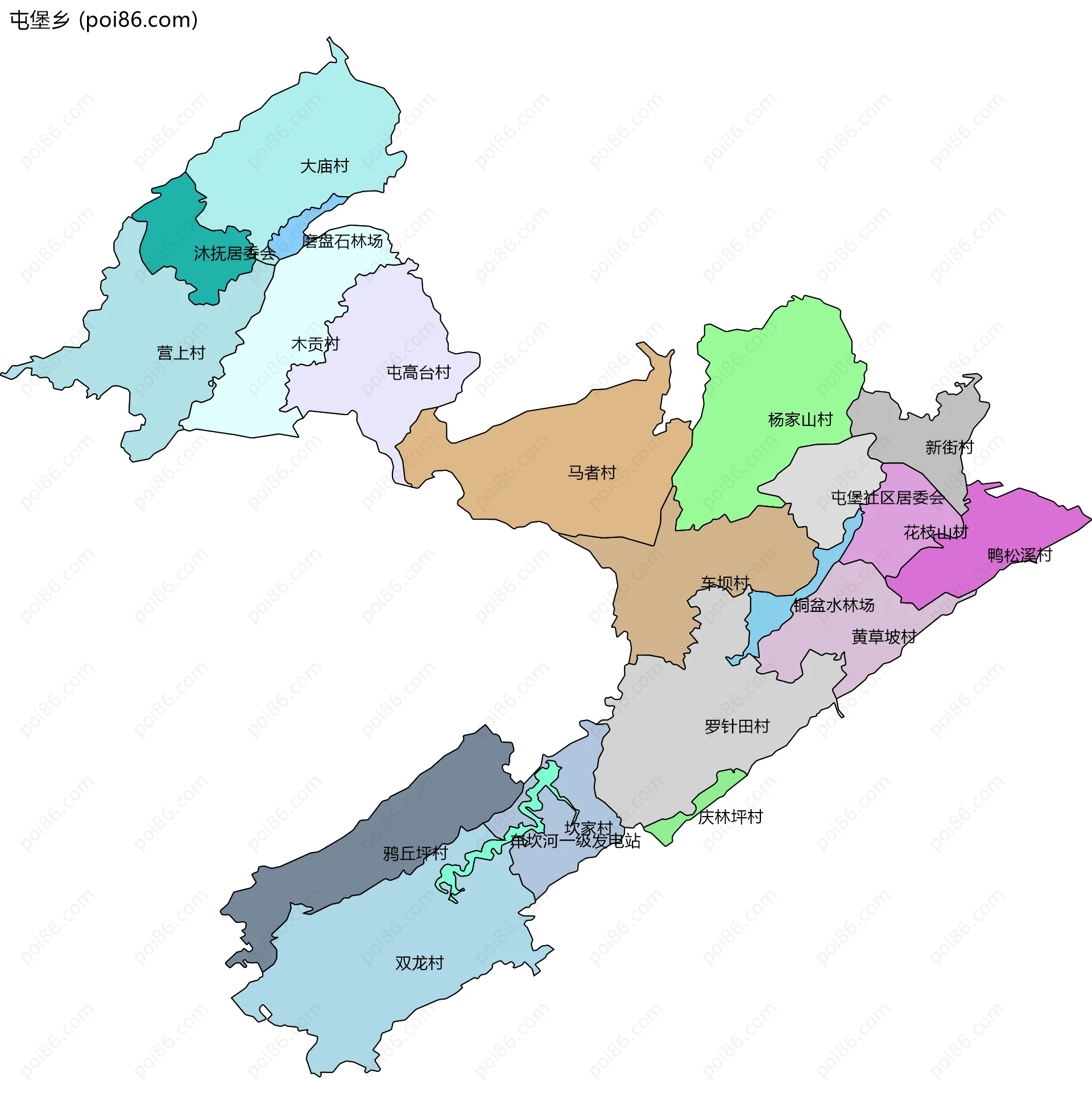屯堡乡边界地图(五级行政区划)