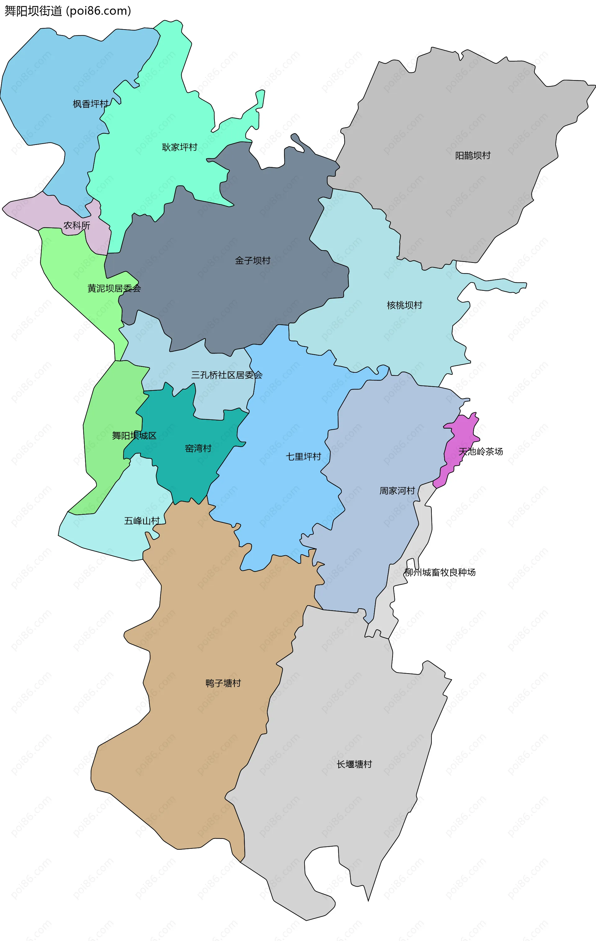舞阳坝街道边界地图(五级行政区划)