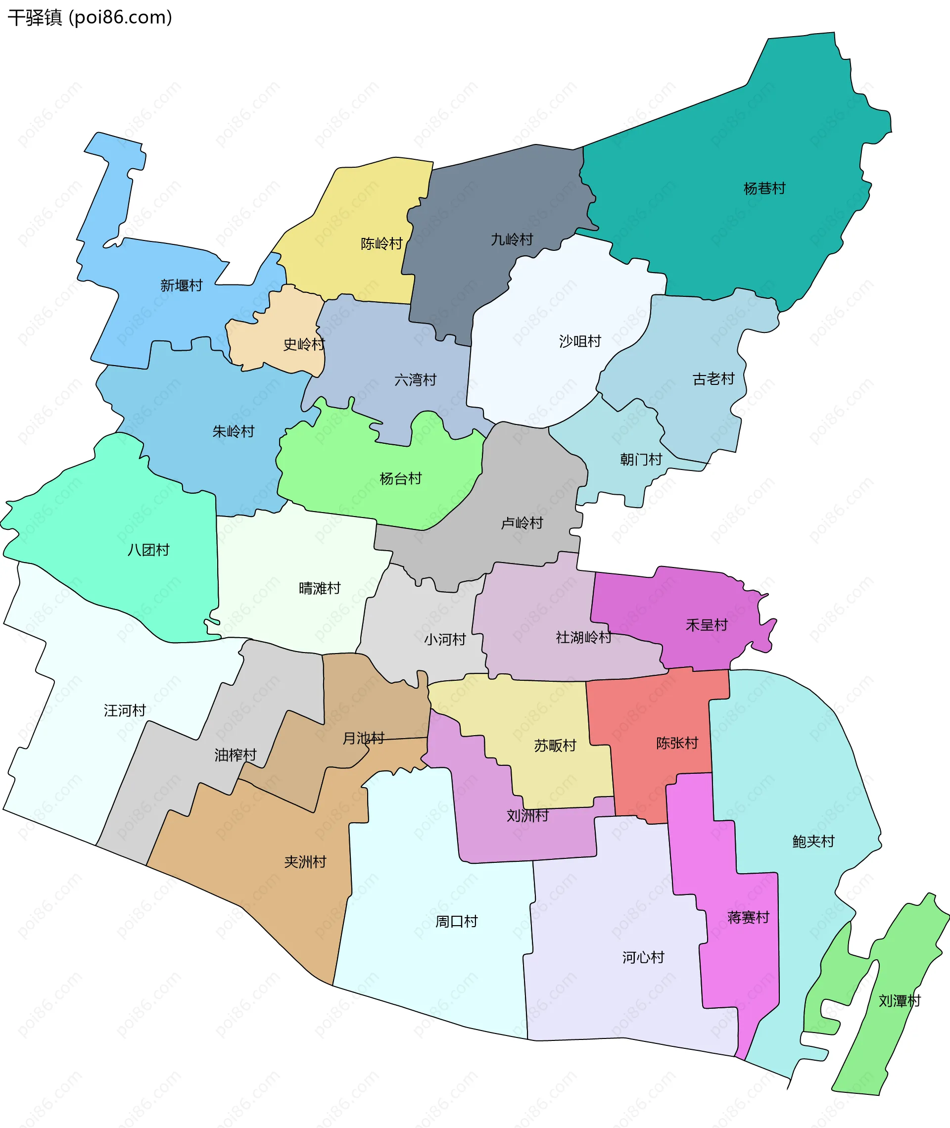 干驿镇边界地图(五级行政区划)