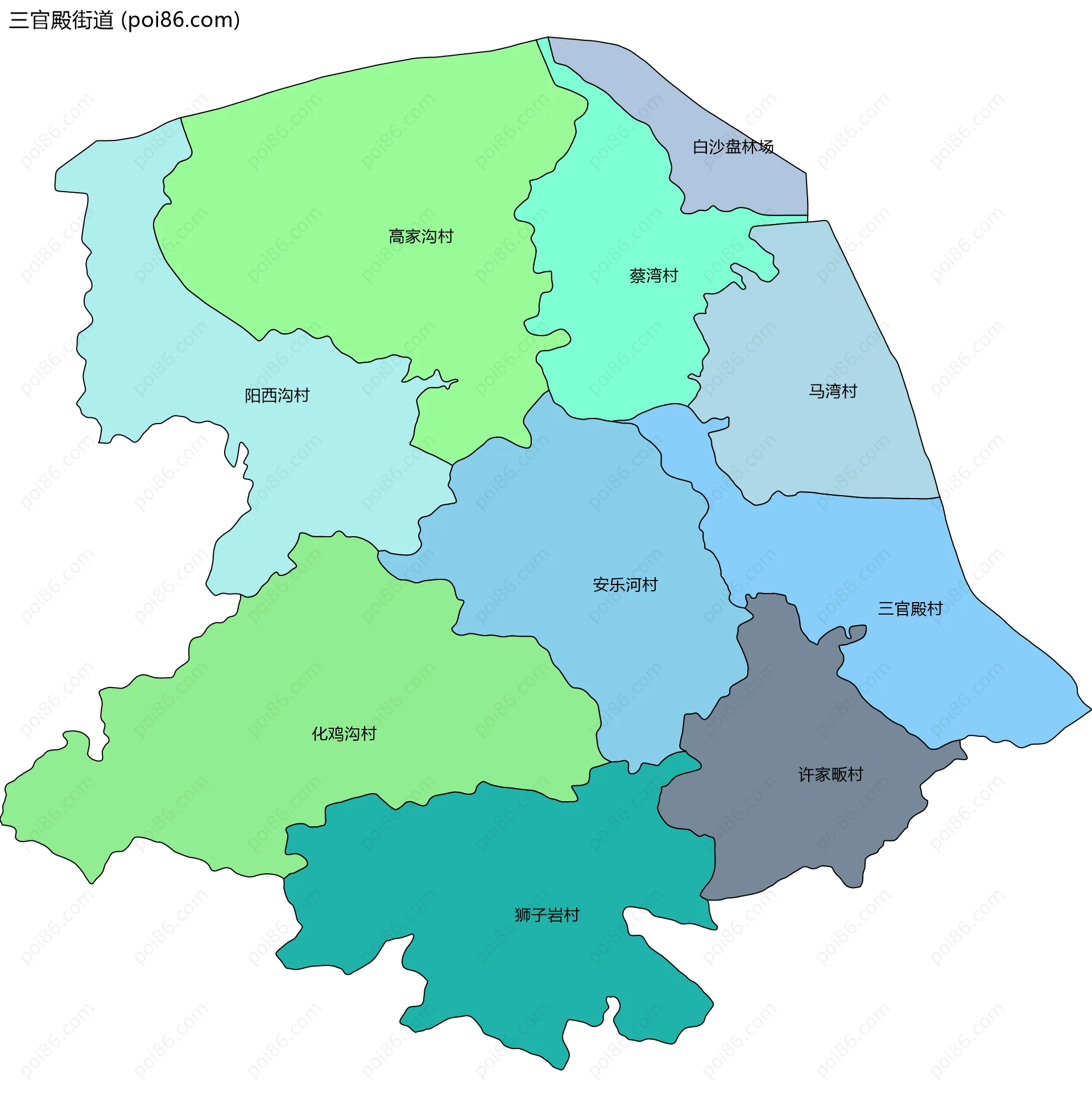 三官殿街道边界地图(五级行政区划)