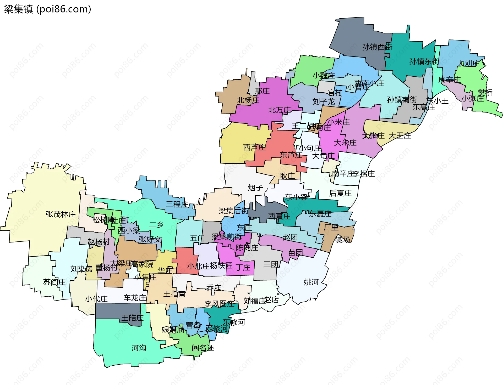 梁集镇边界地图(五级行政区划)
