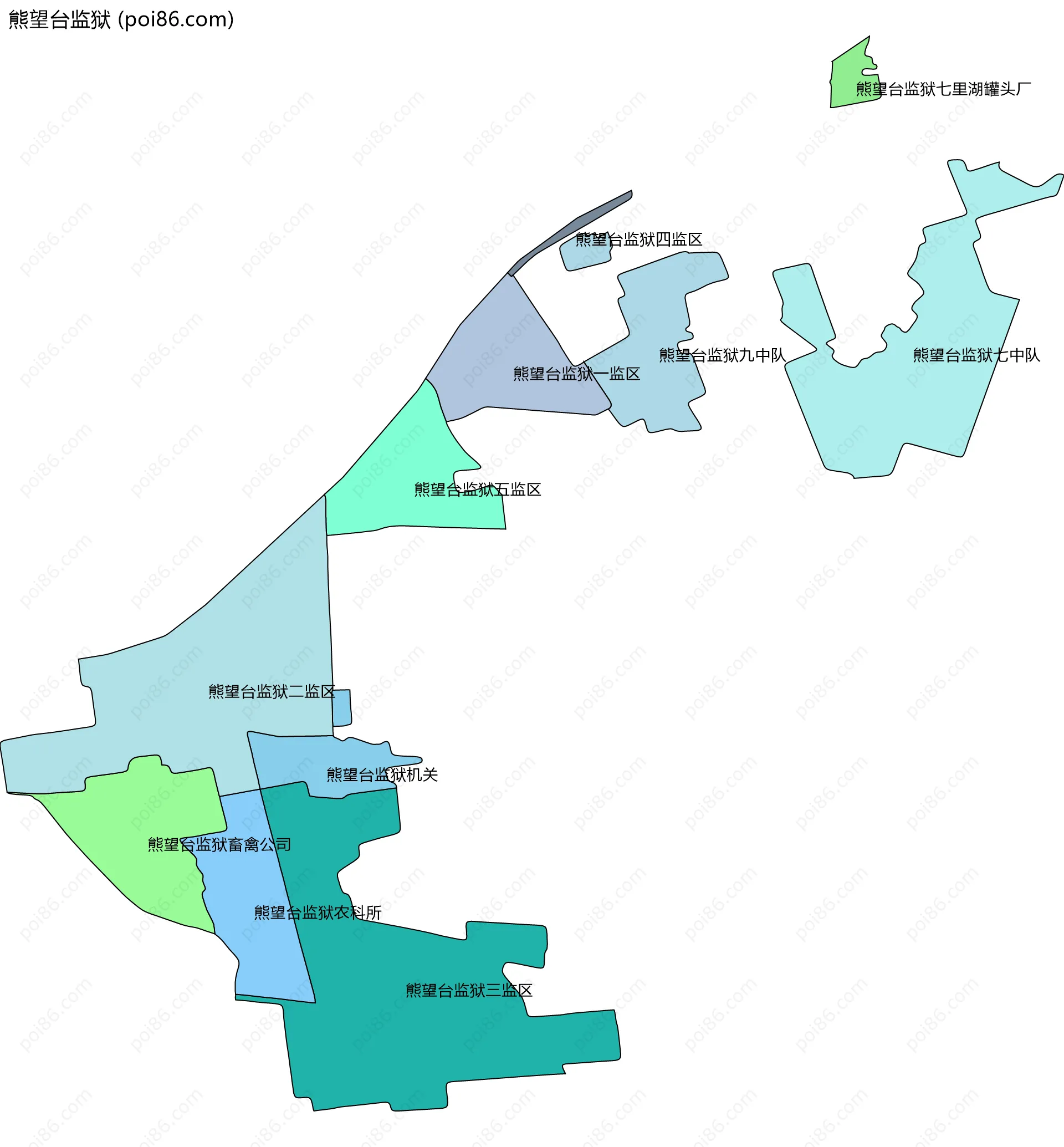 熊望台监狱边界地图(五级行政区划)