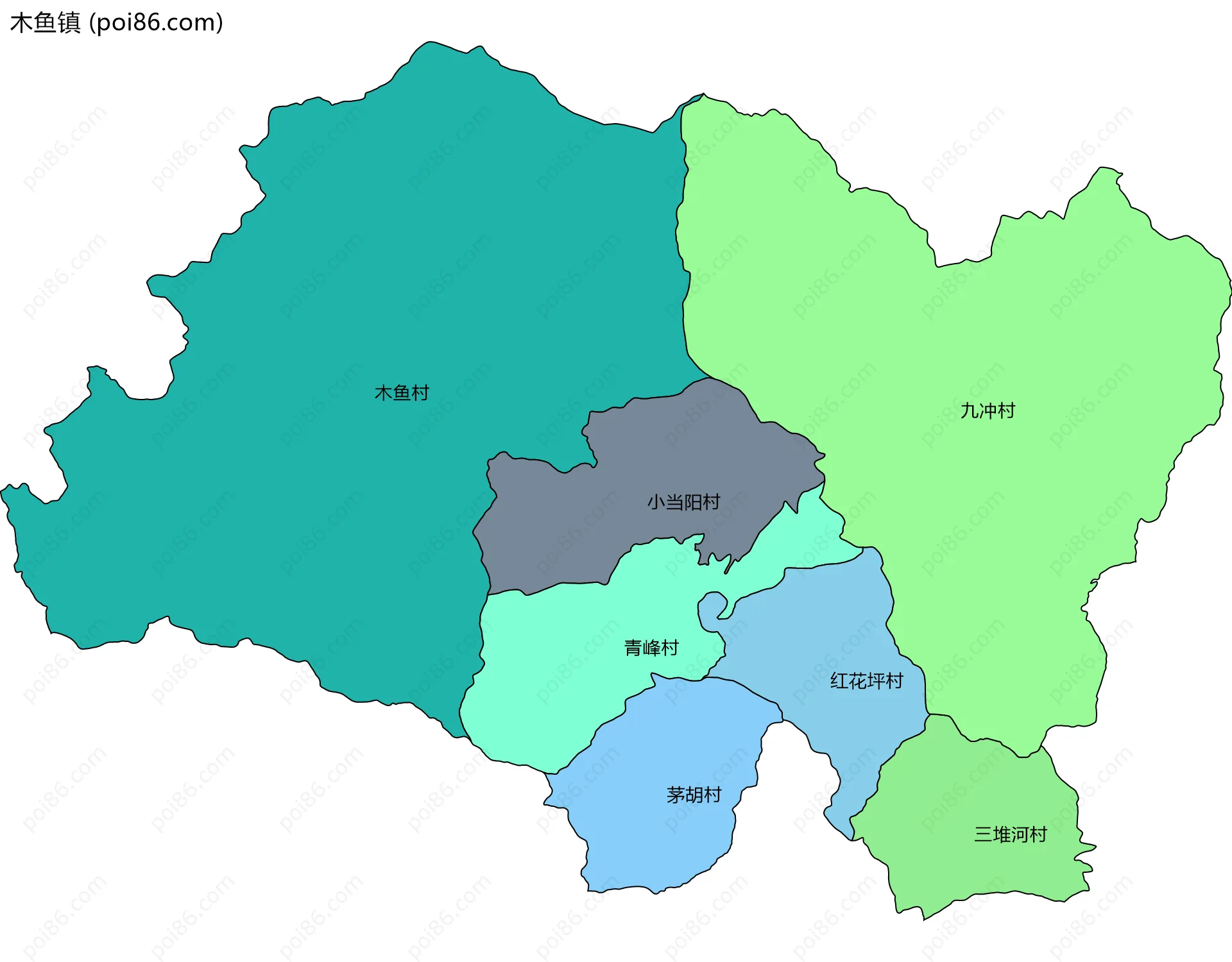 木鱼镇边界地图(五级行政区划)
