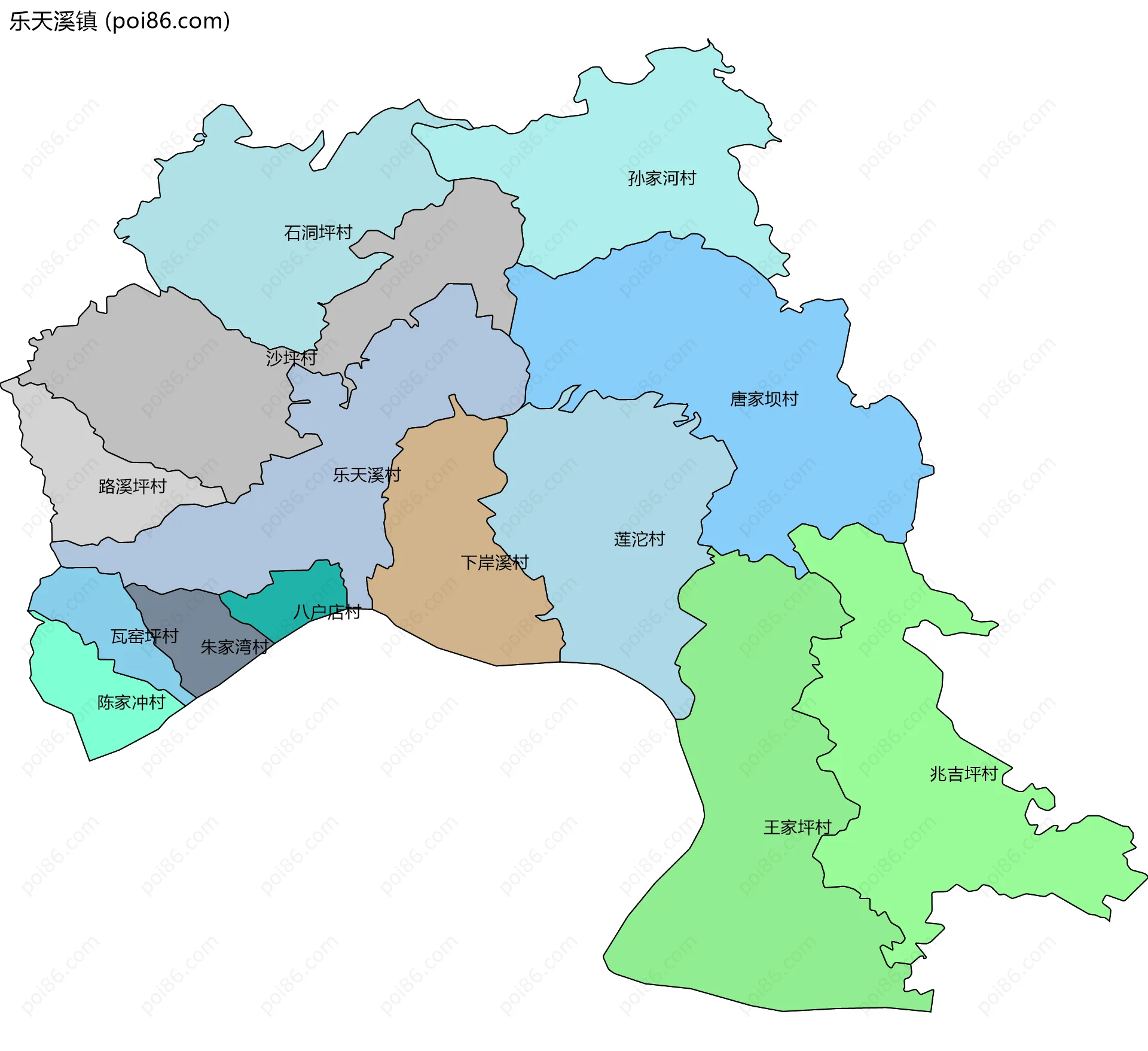 乐天溪镇边界地图(五级行政区划)