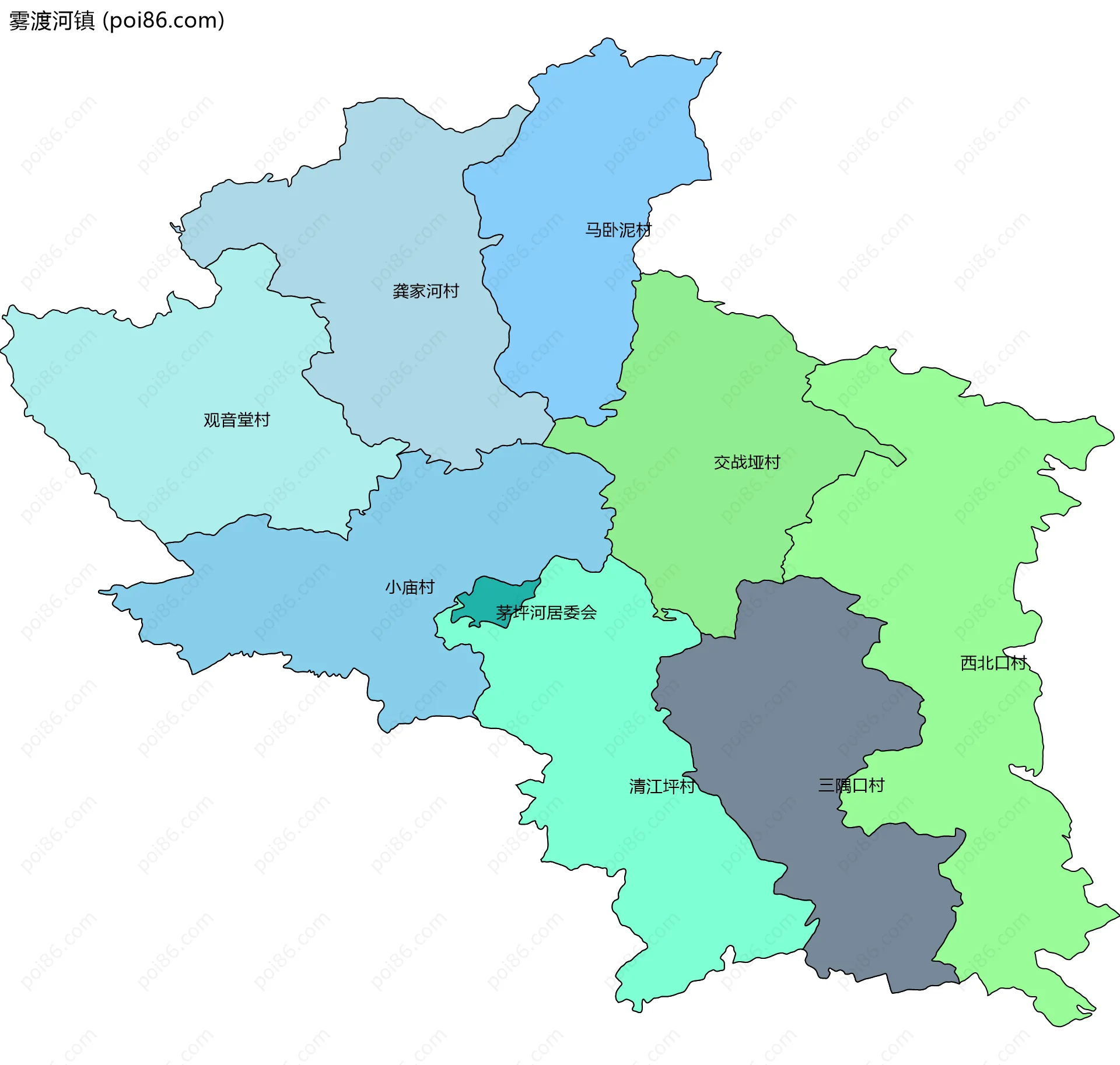 雾渡河镇边界地图(五级行政区划)