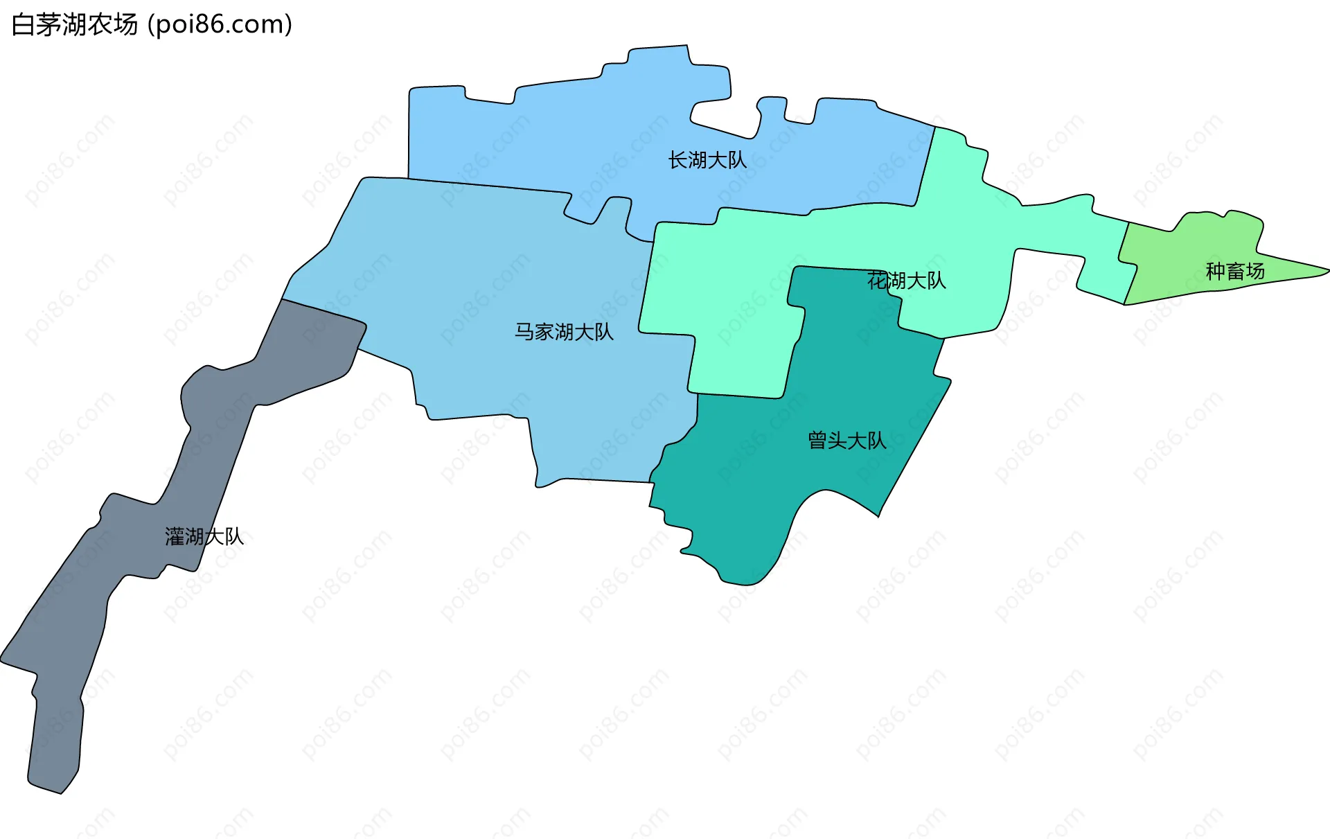 白茅湖农场边界地图(五级行政区划)