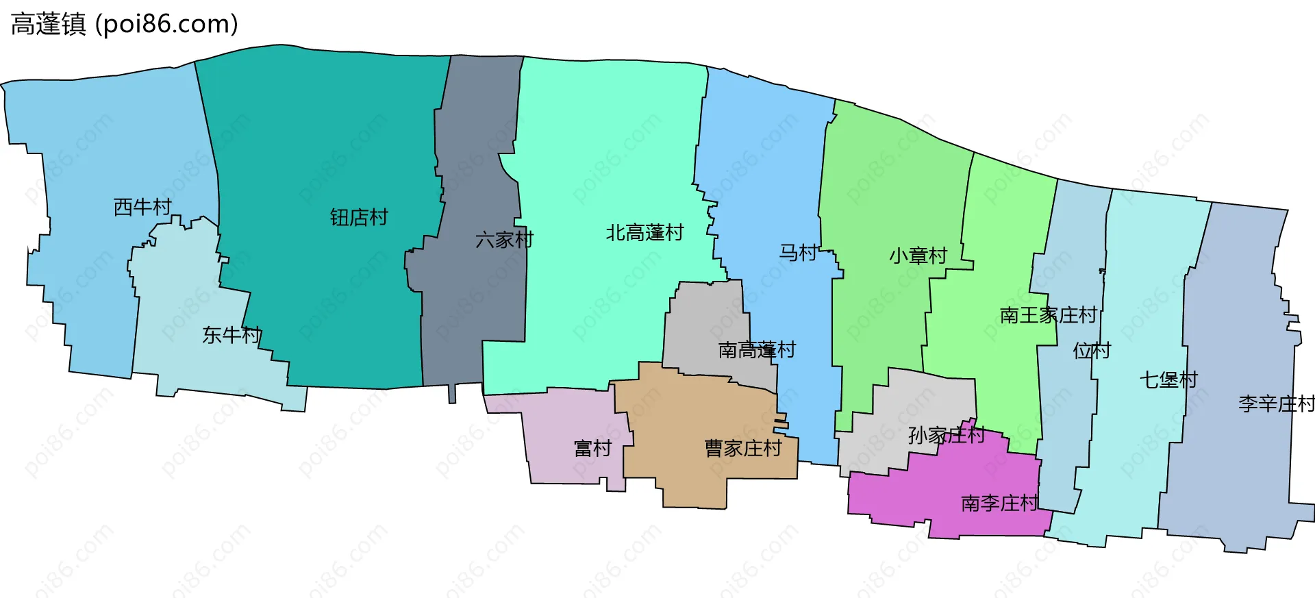 高蓬镇边界地图(五级行政区划)