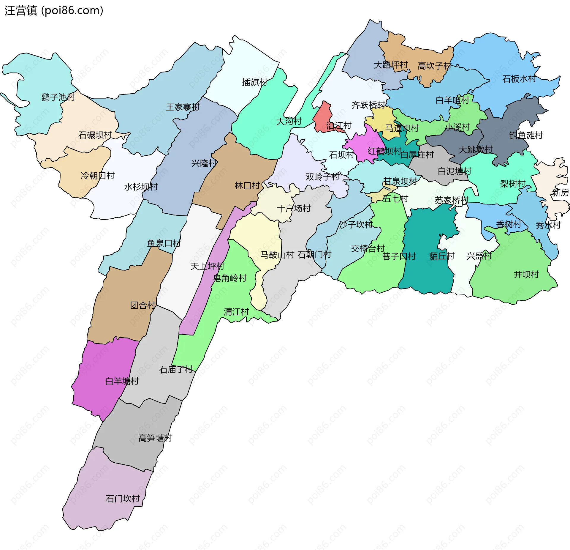 汪营镇边界地图(五级行政区划)