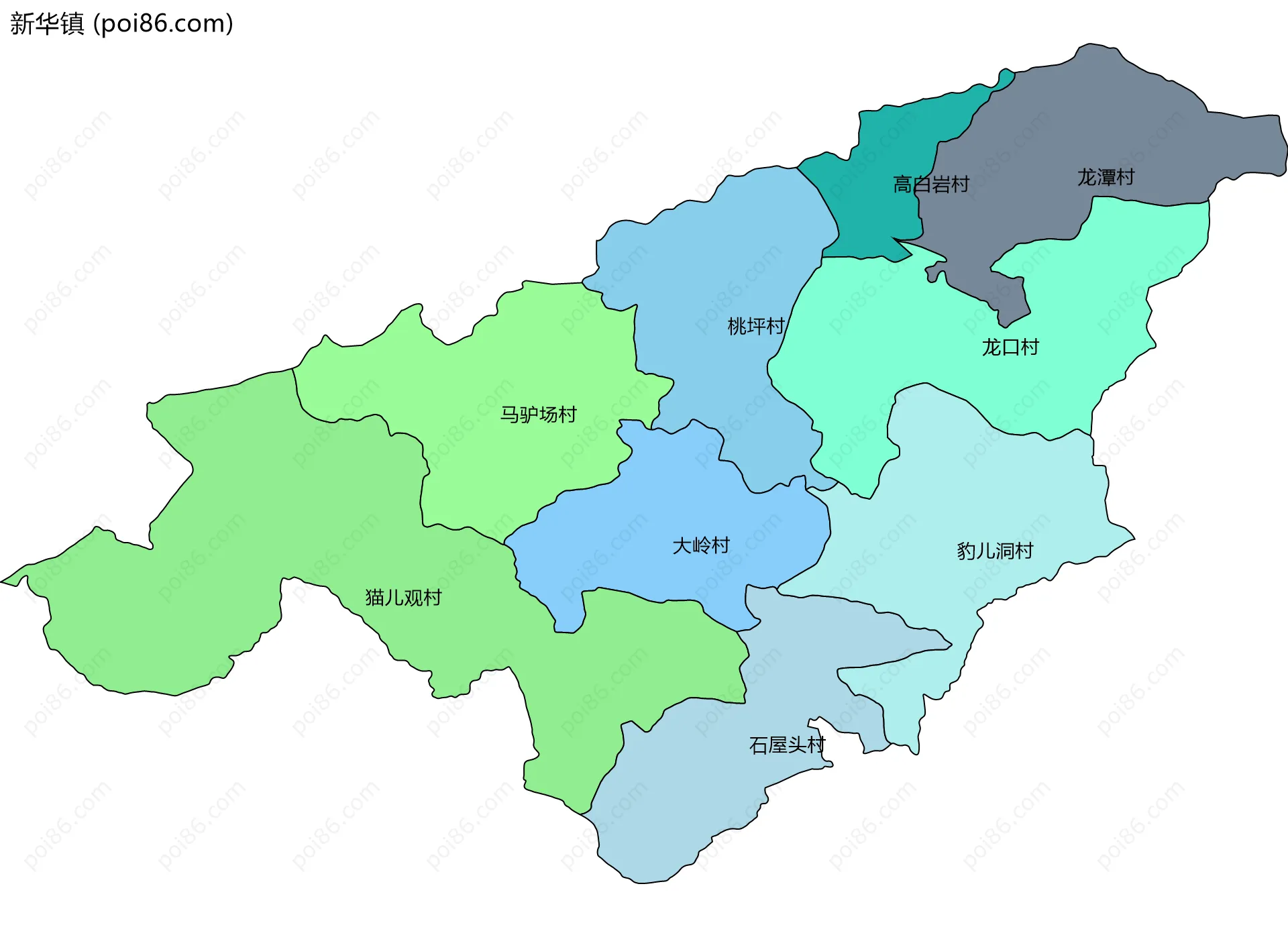 新华镇边界地图(五级行政区划)