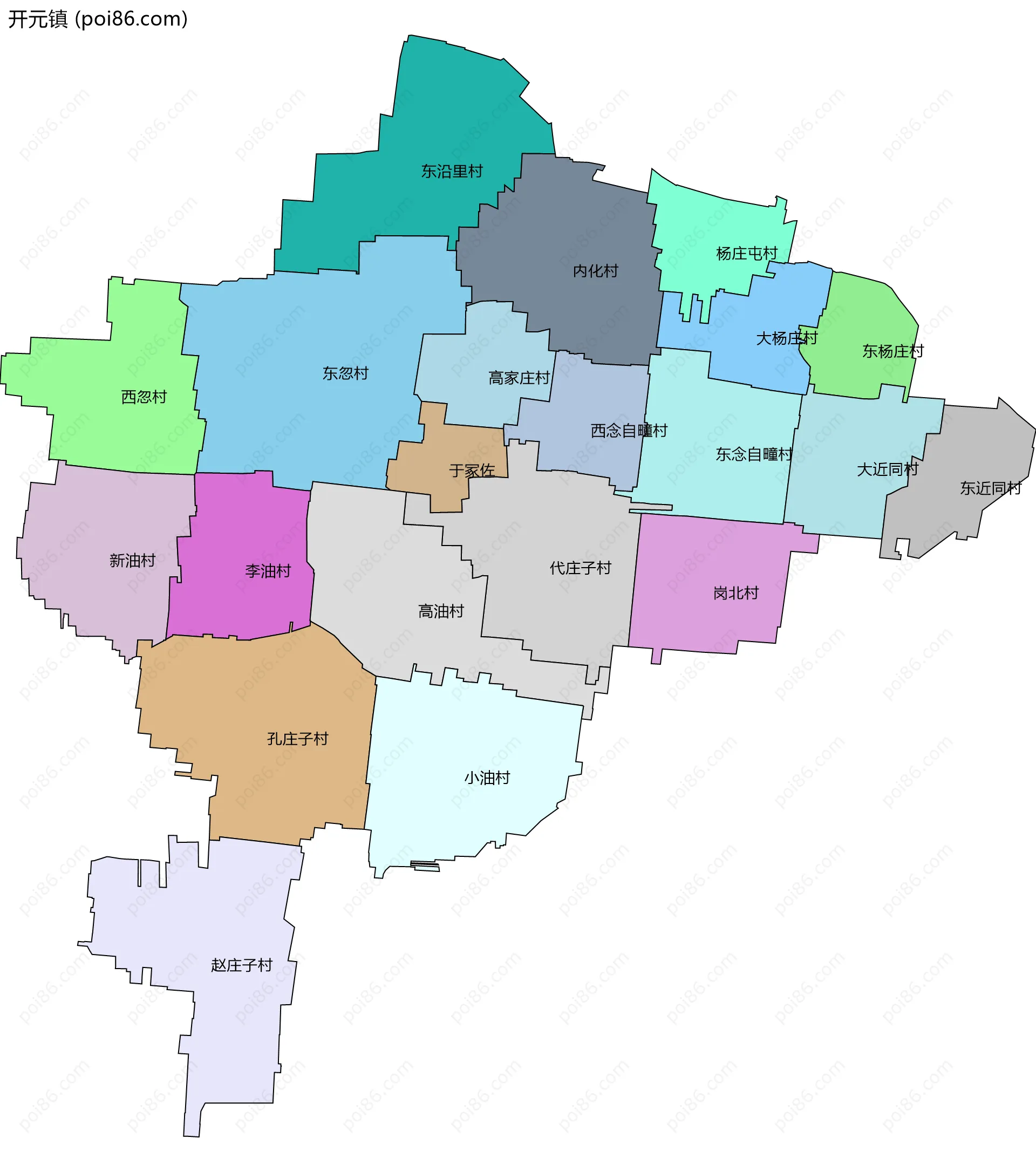开元镇边界地图(五级行政区划)