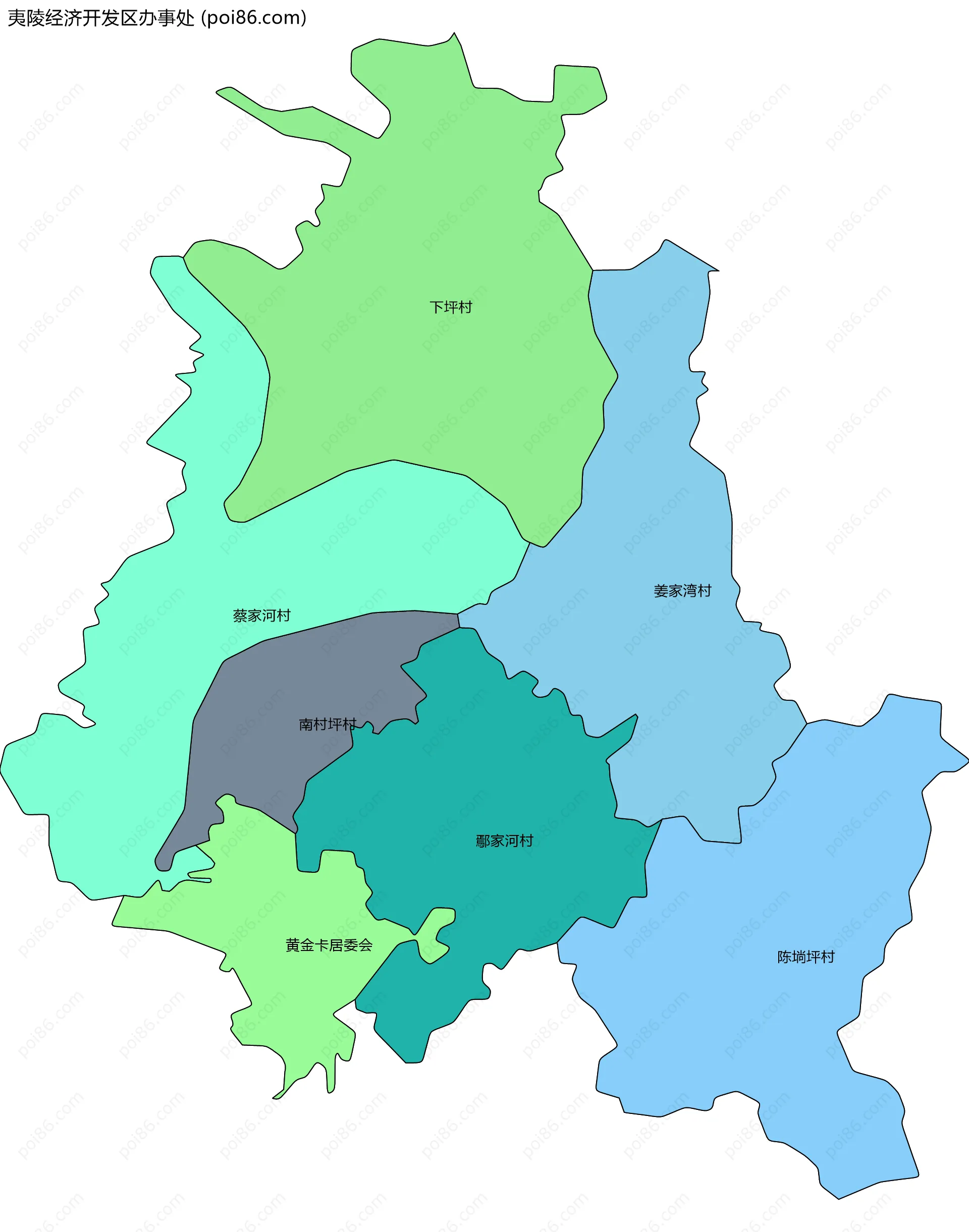 夷陵经济开发区办事处边界地图(五级行政区划)