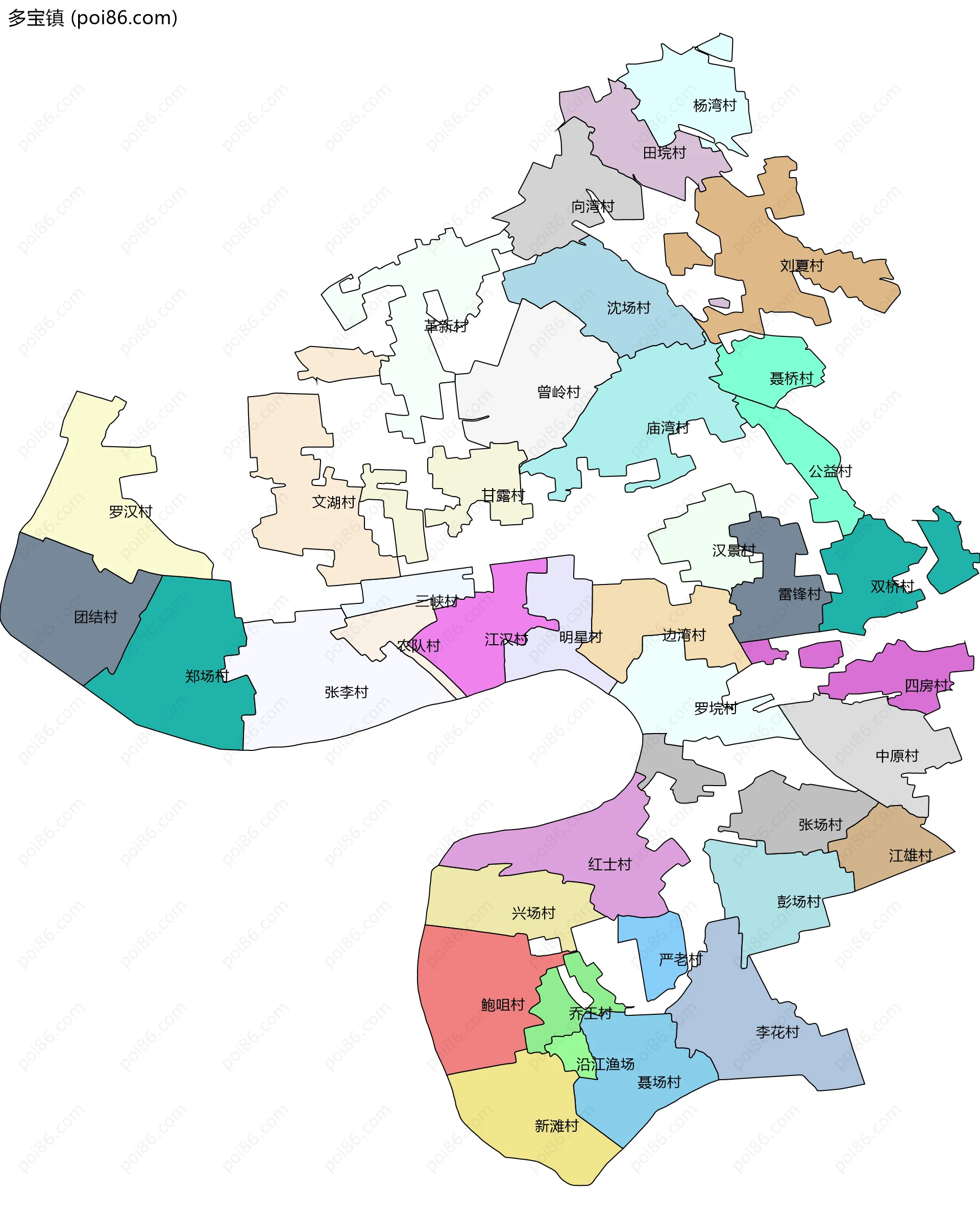 多宝镇边界地图(五级行政区划)