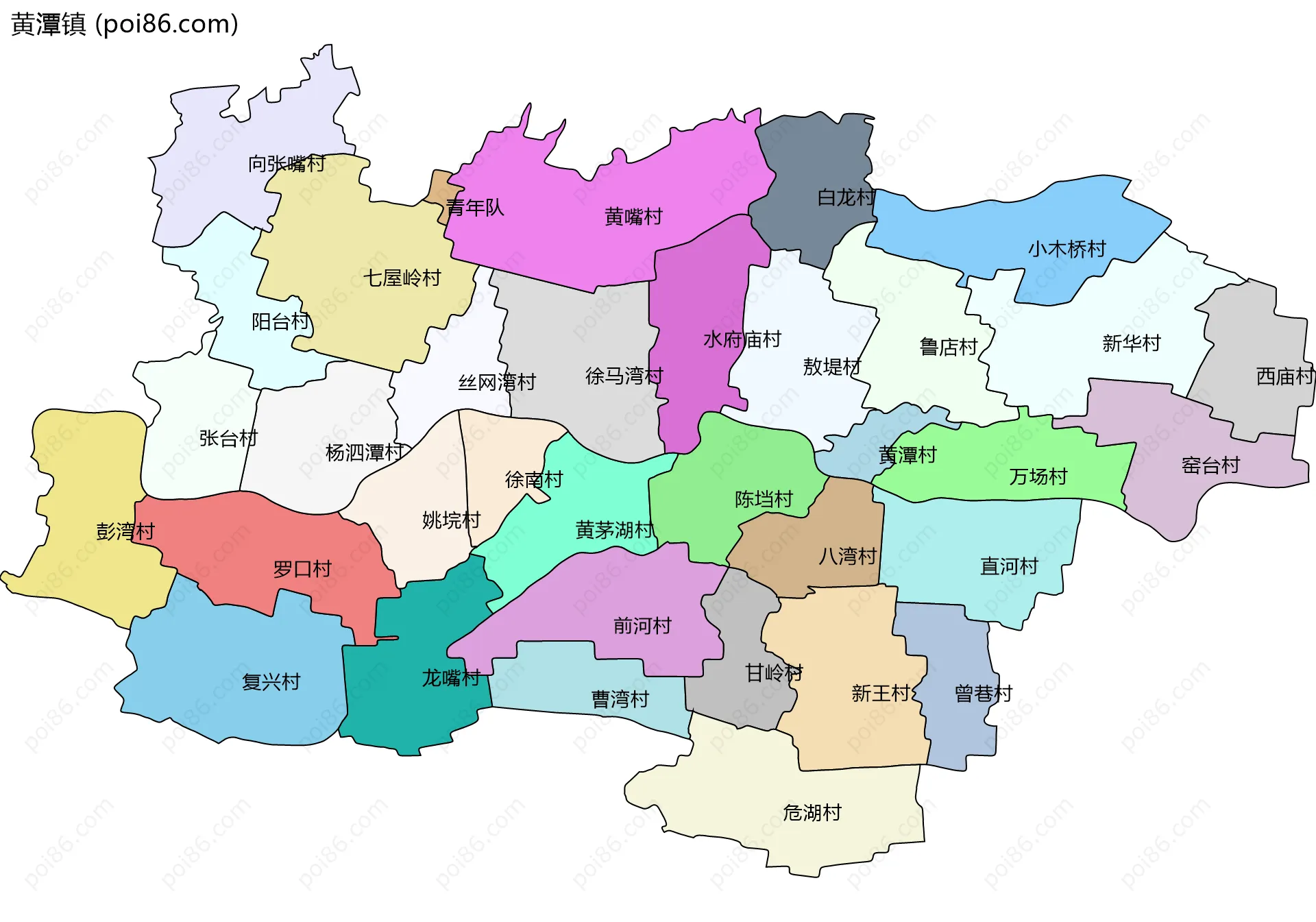 黄潭镇边界地图(五级行政区划)