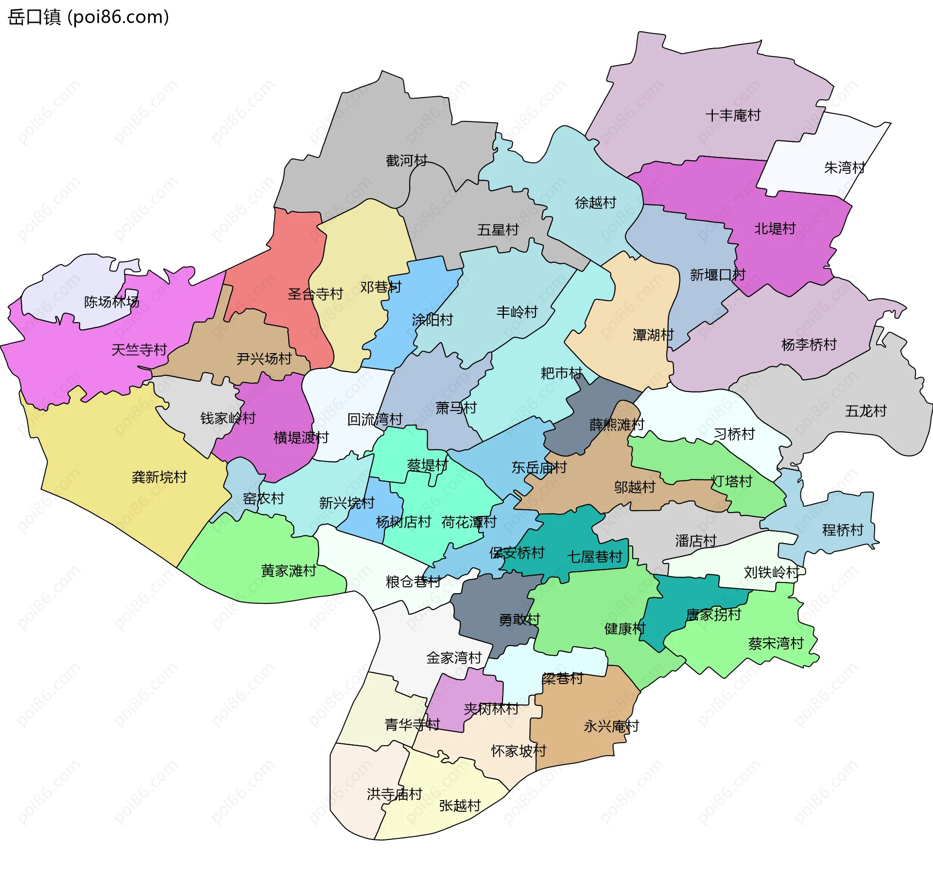 岳口镇边界地图(五级行政区划)