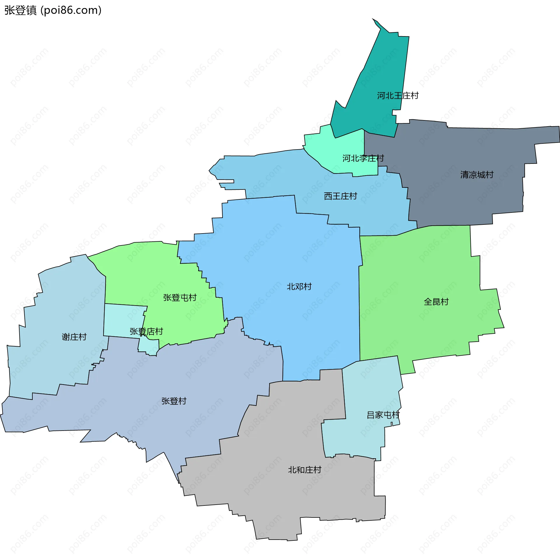 张登镇边界地图(五级行政区划)