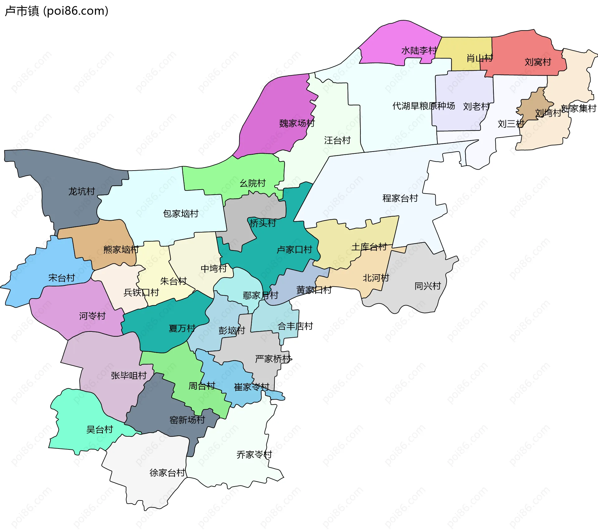 卢市镇边界地图(五级行政区划)