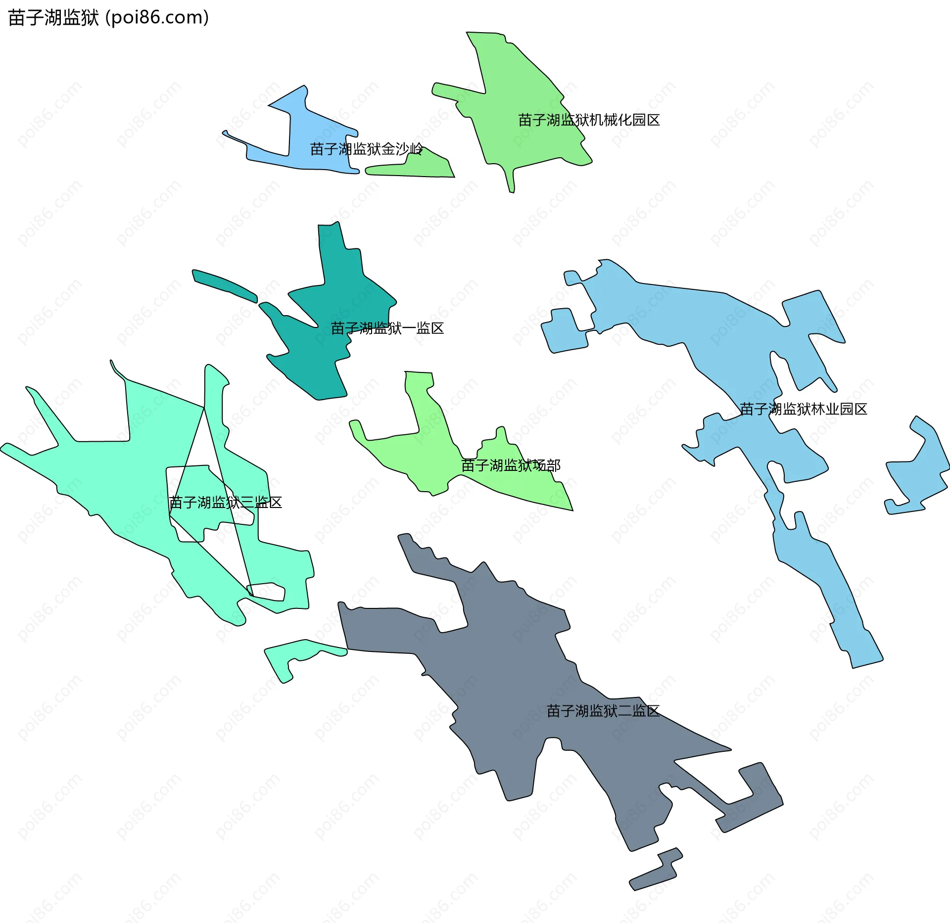 苗子湖监狱边界地图(五级行政区划)