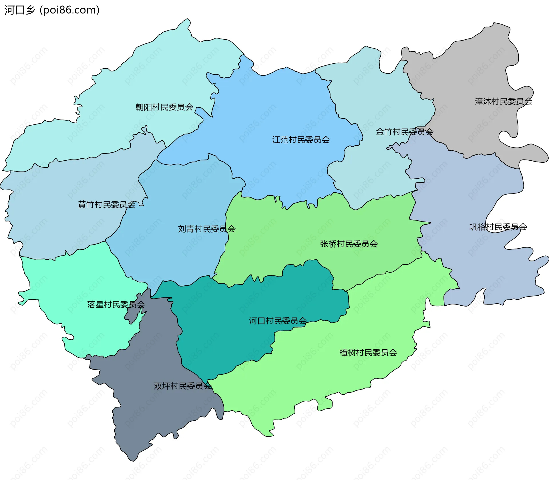 河口乡边界地图(五级行政区划)