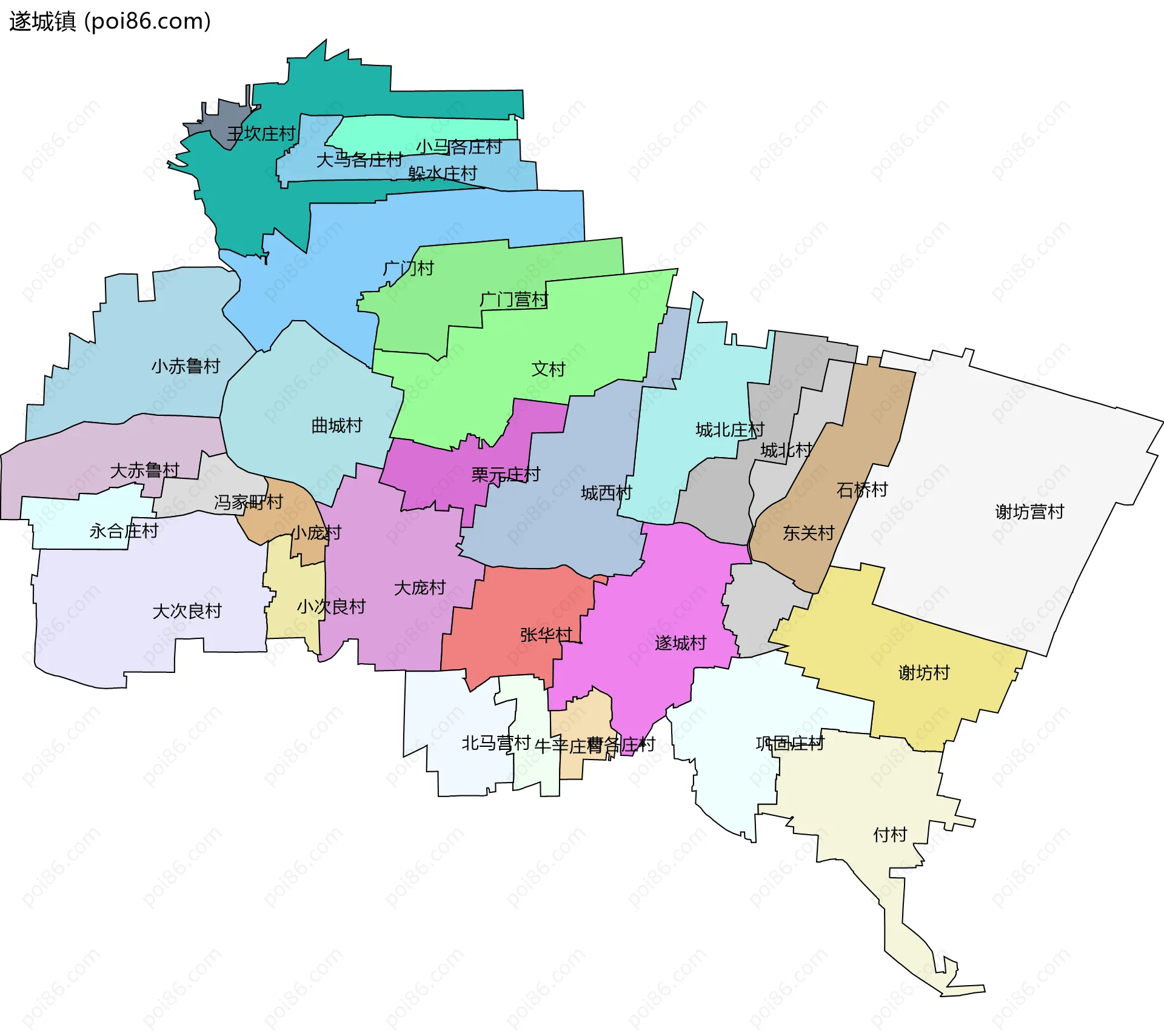 遂城镇边界地图(五级行政区划)