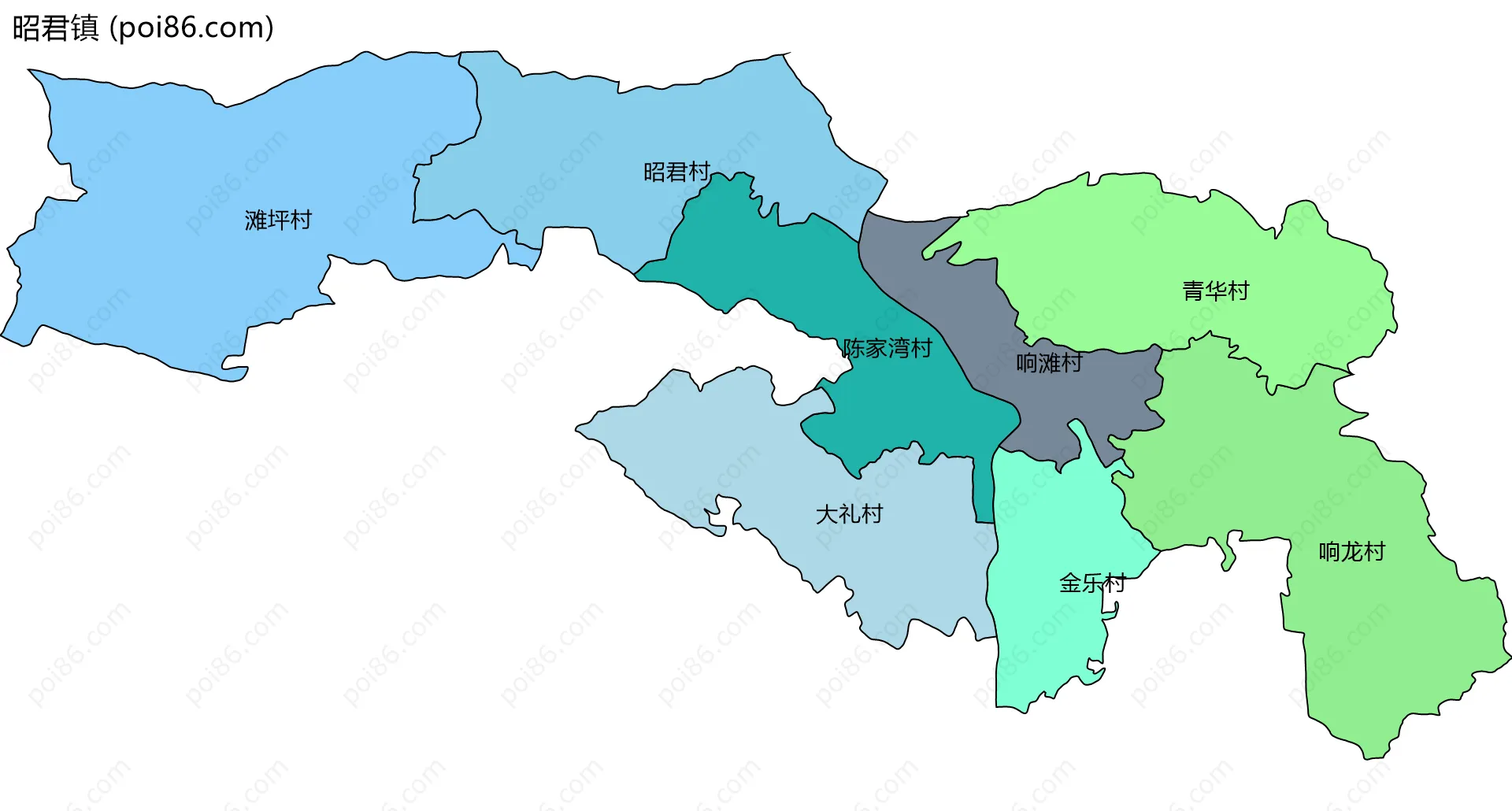 昭君镇边界地图(五级行政区划)