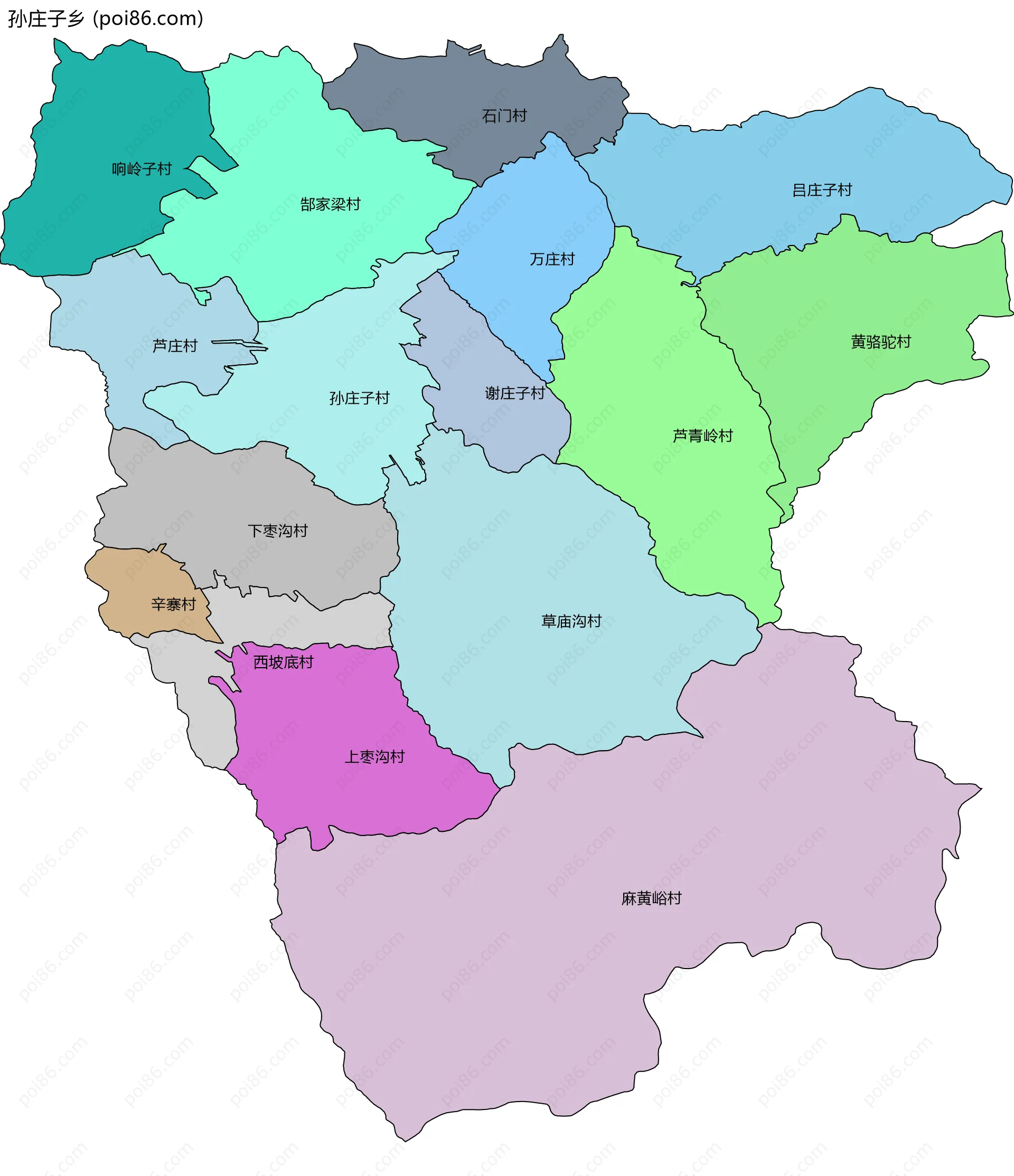 孙庄子乡边界地图(五级行政区划)