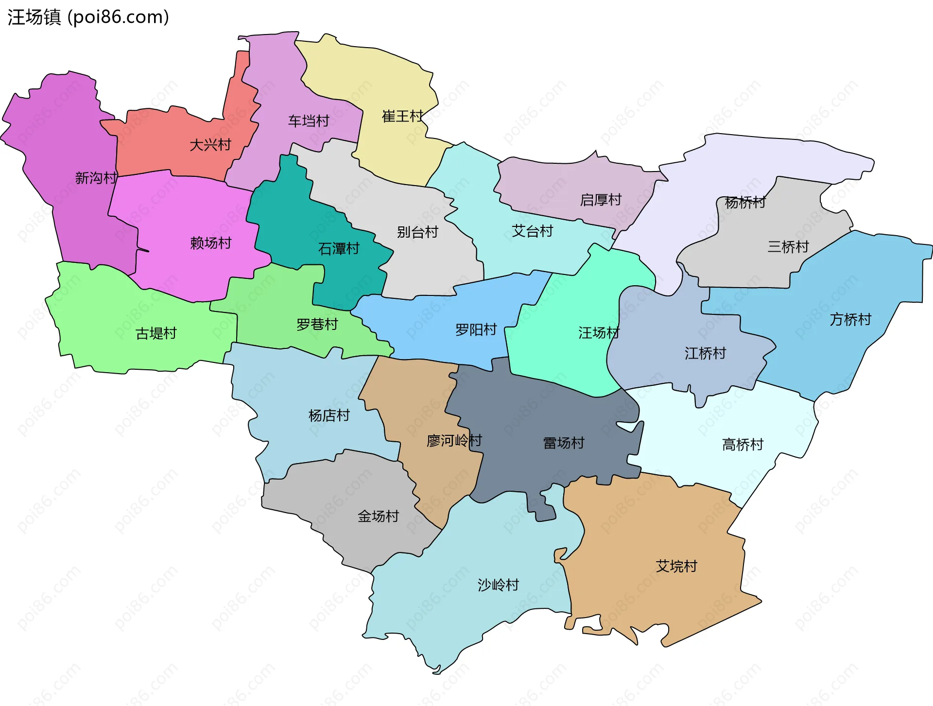 汪场镇边界地图(五级行政区划)