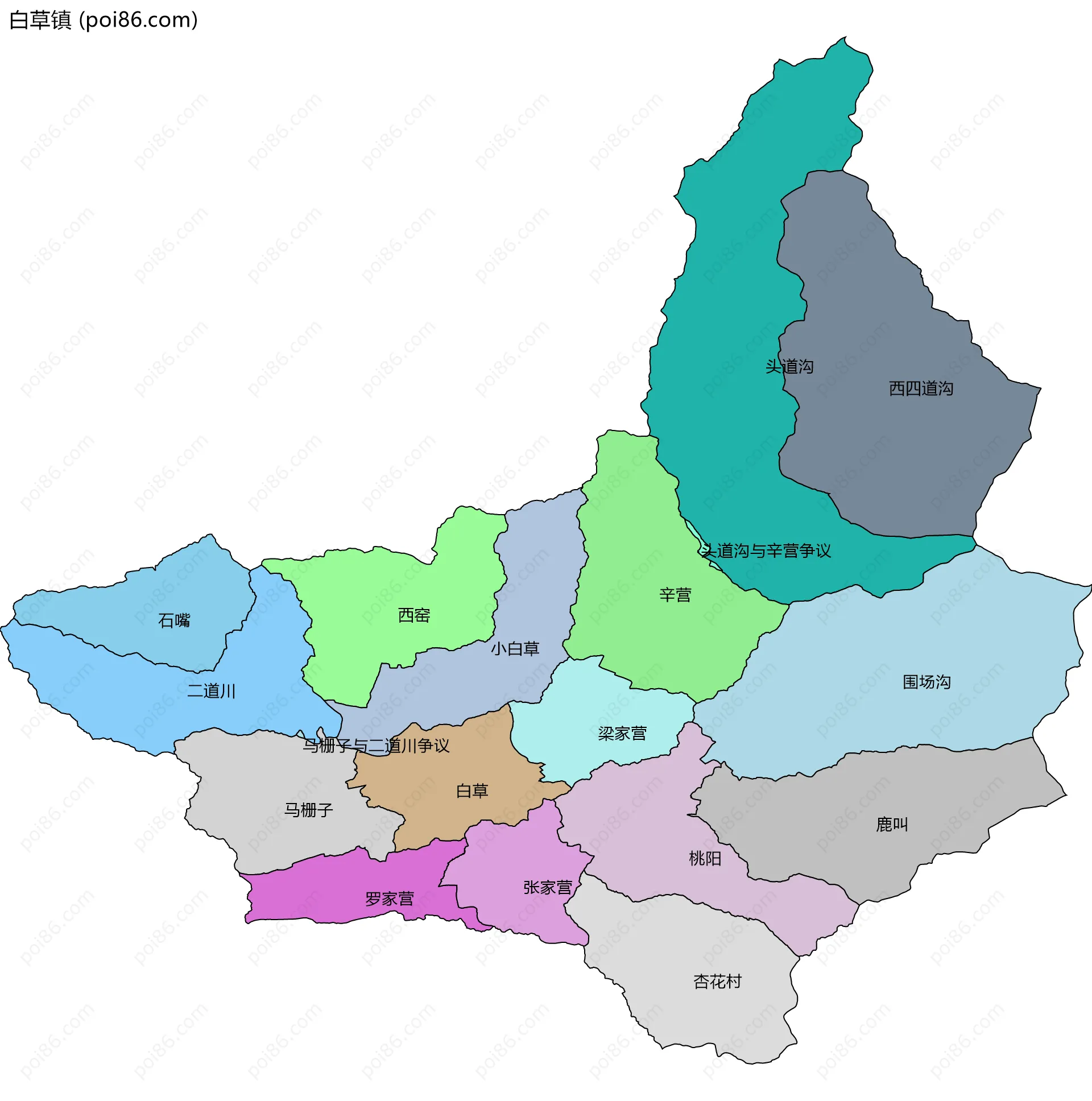 白草镇边界地图(五级行政区划)