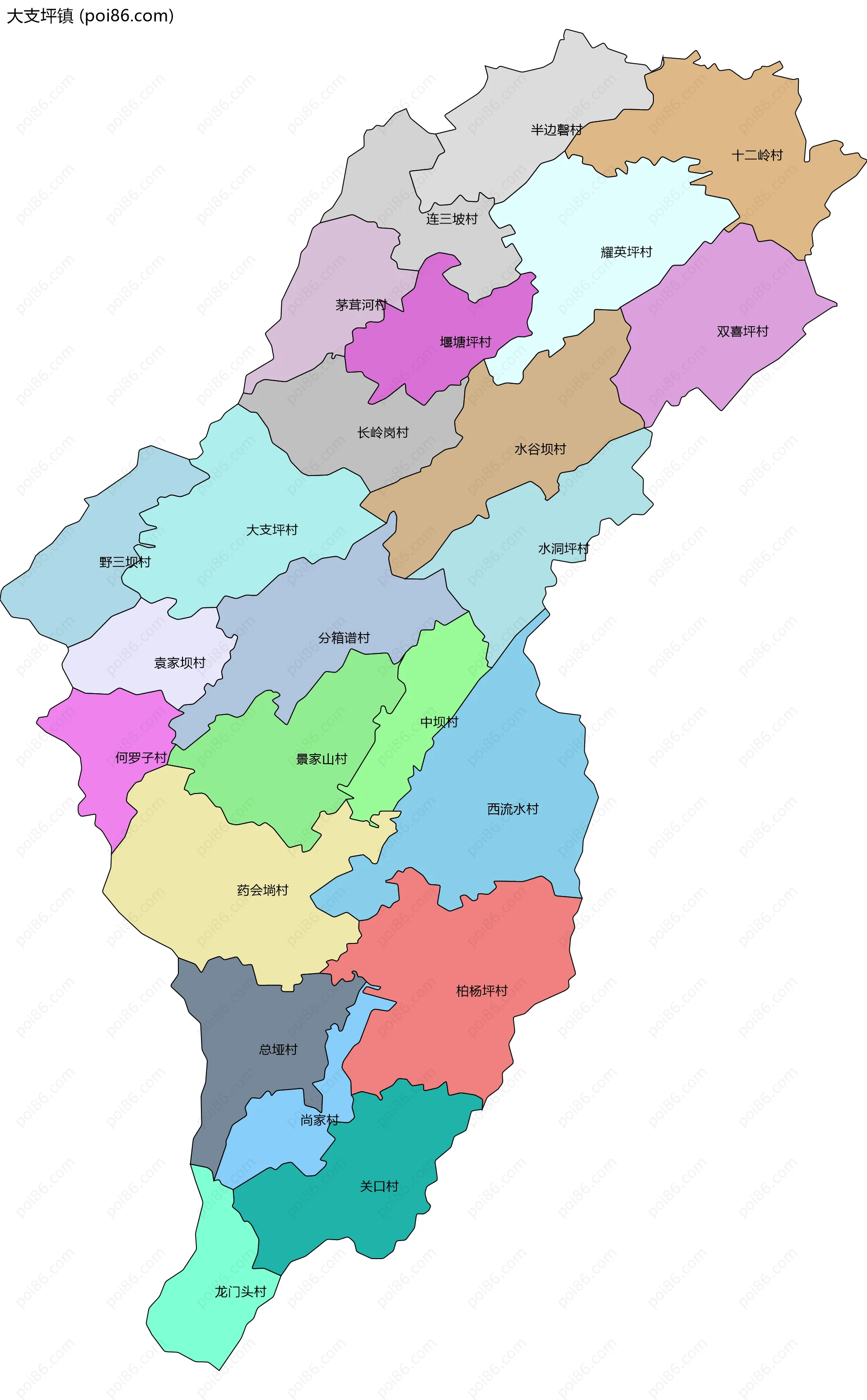 大支坪镇边界地图(五级行政区划)