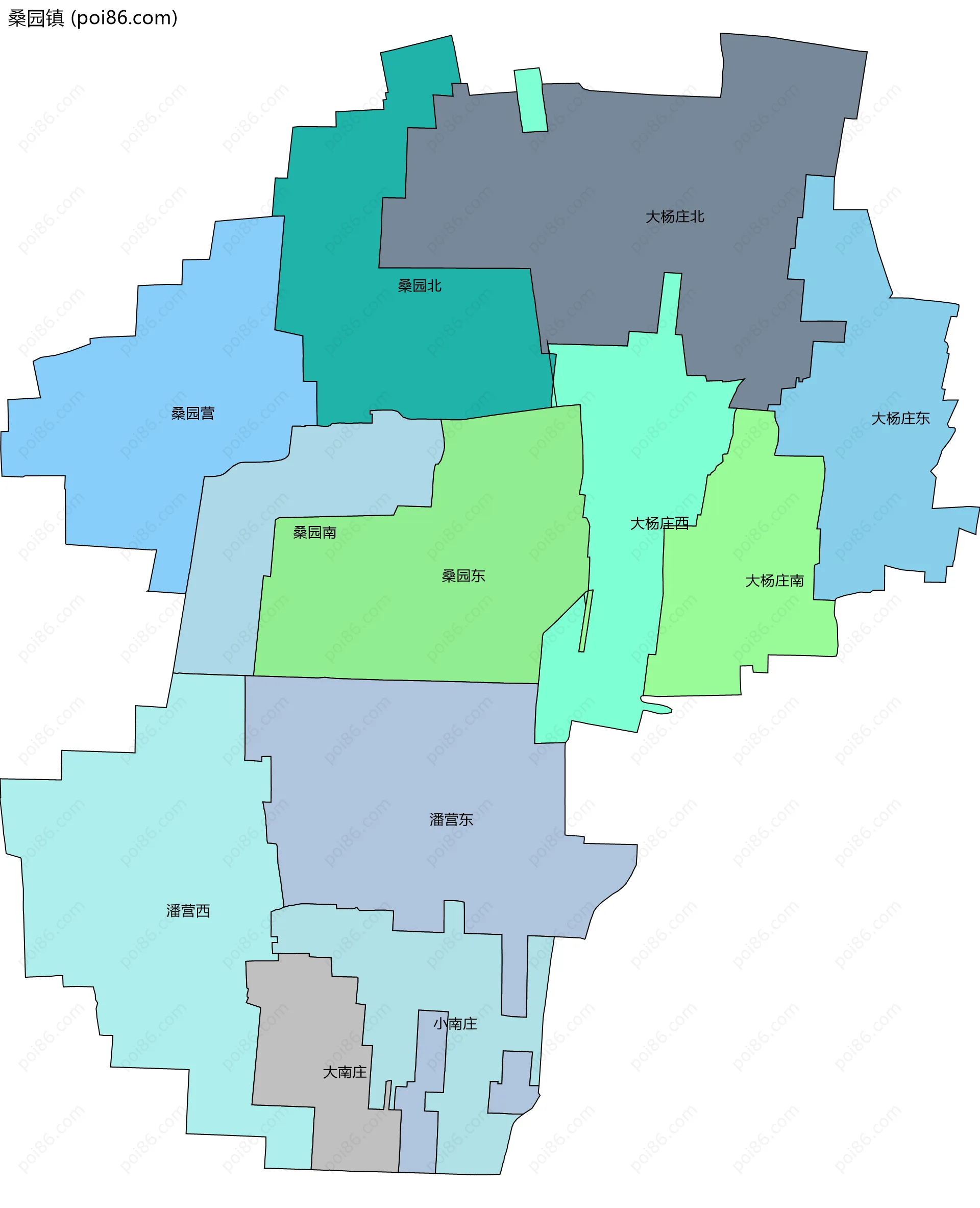 桑园镇边界地图(五级行政区划)