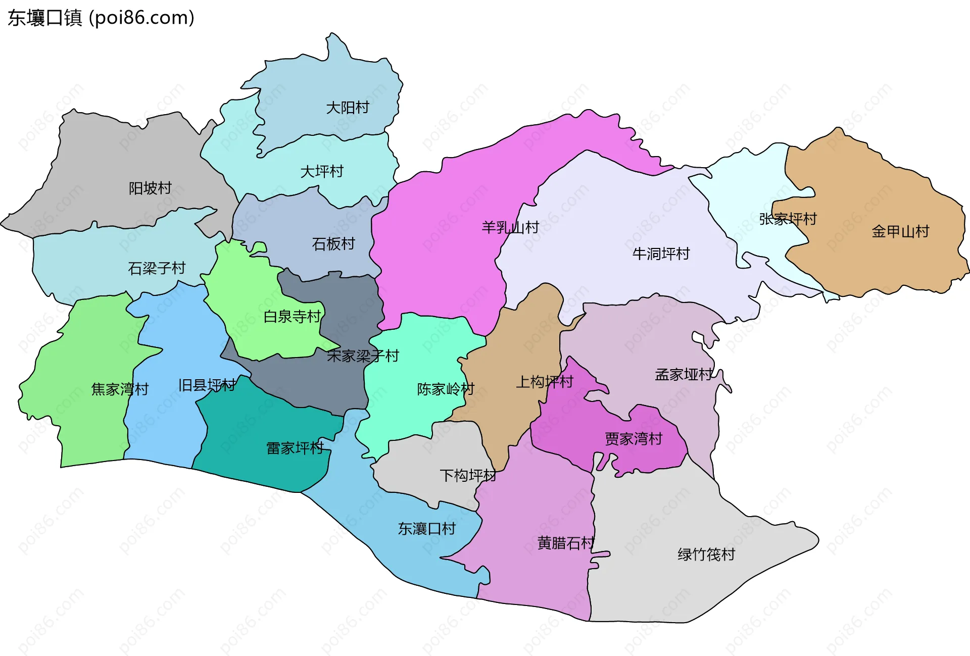 东壤口镇边界地图(五级行政区划)