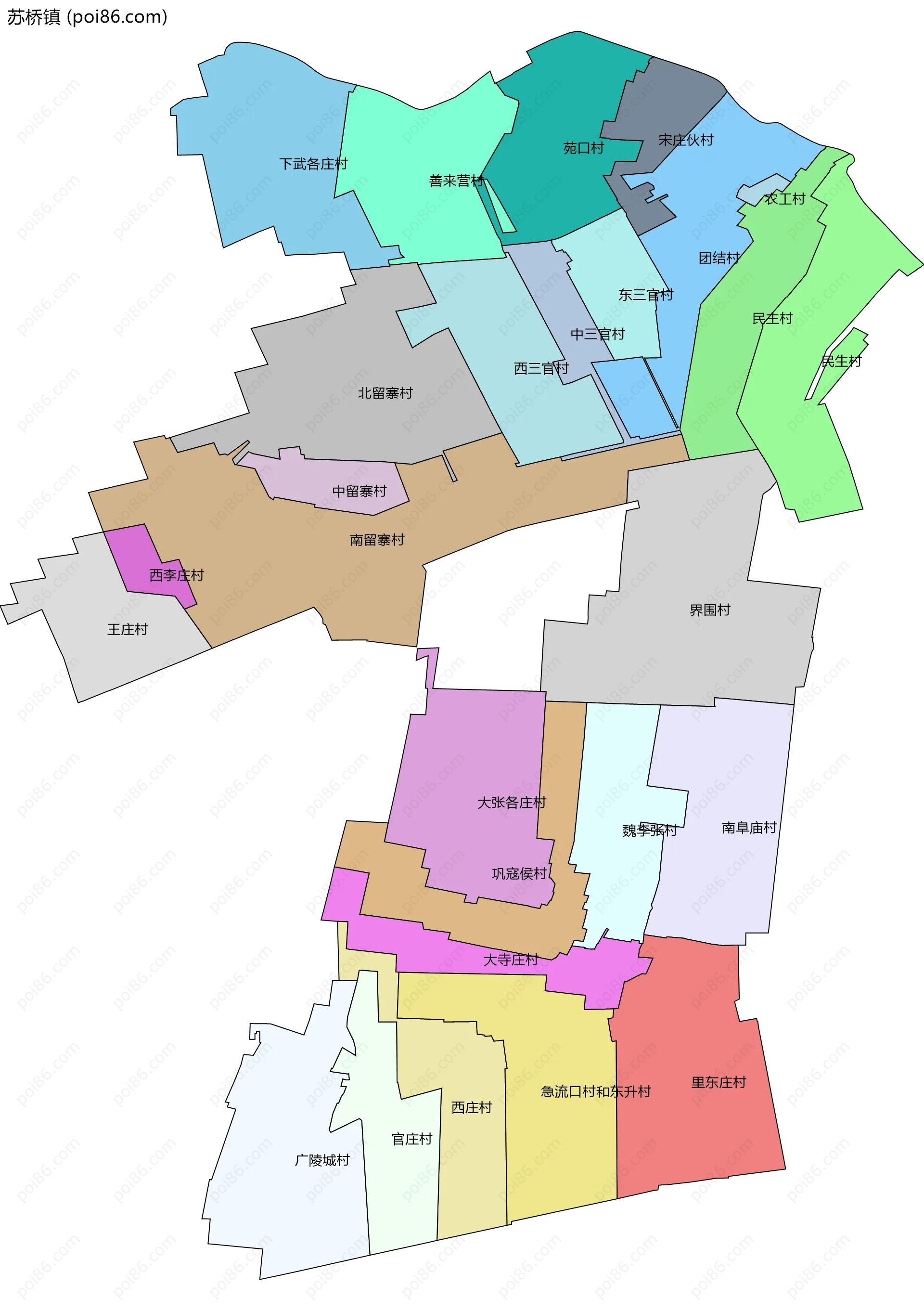 苏桥镇边界地图(五级行政区划)