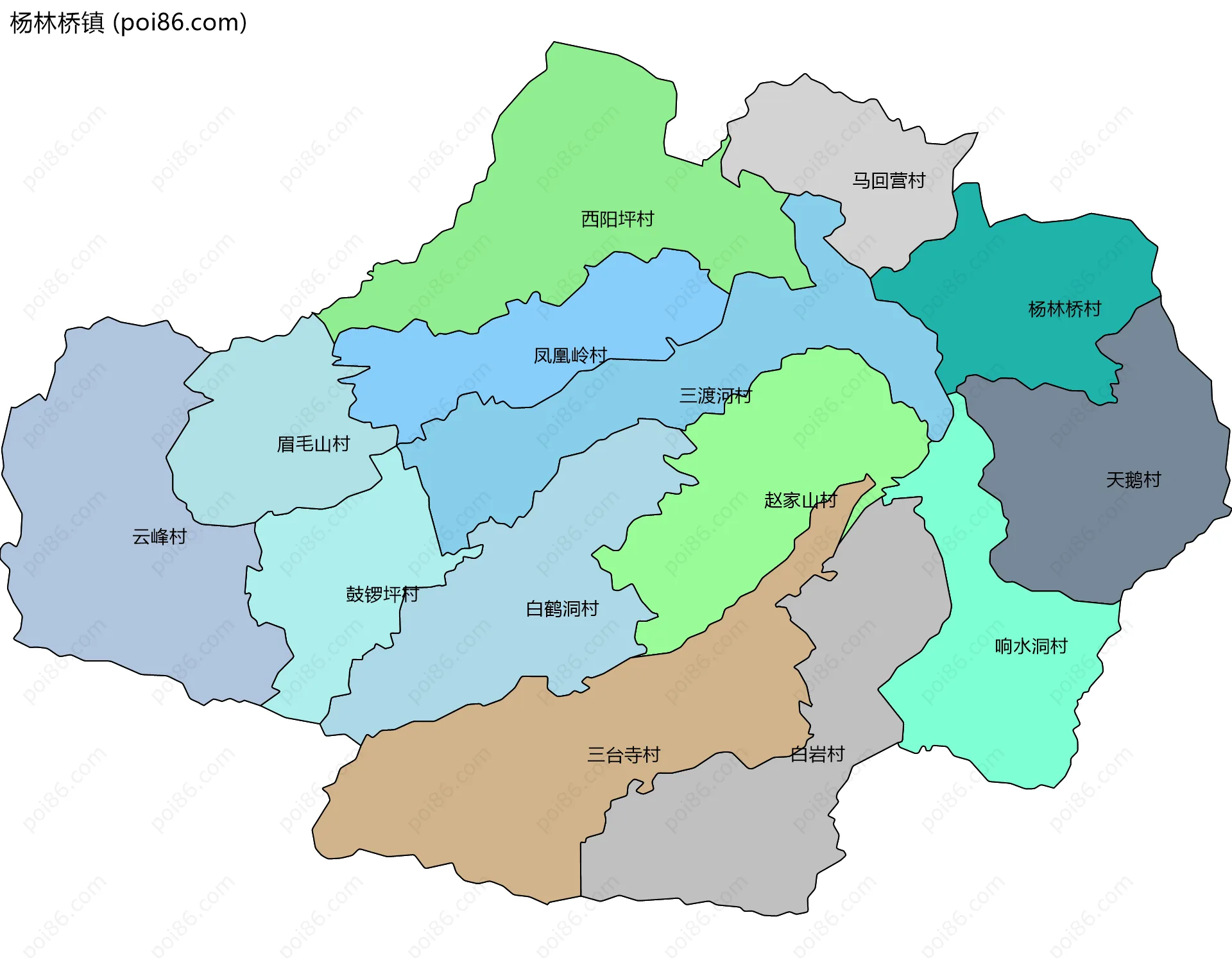 杨林桥镇边界地图(五级行政区划)