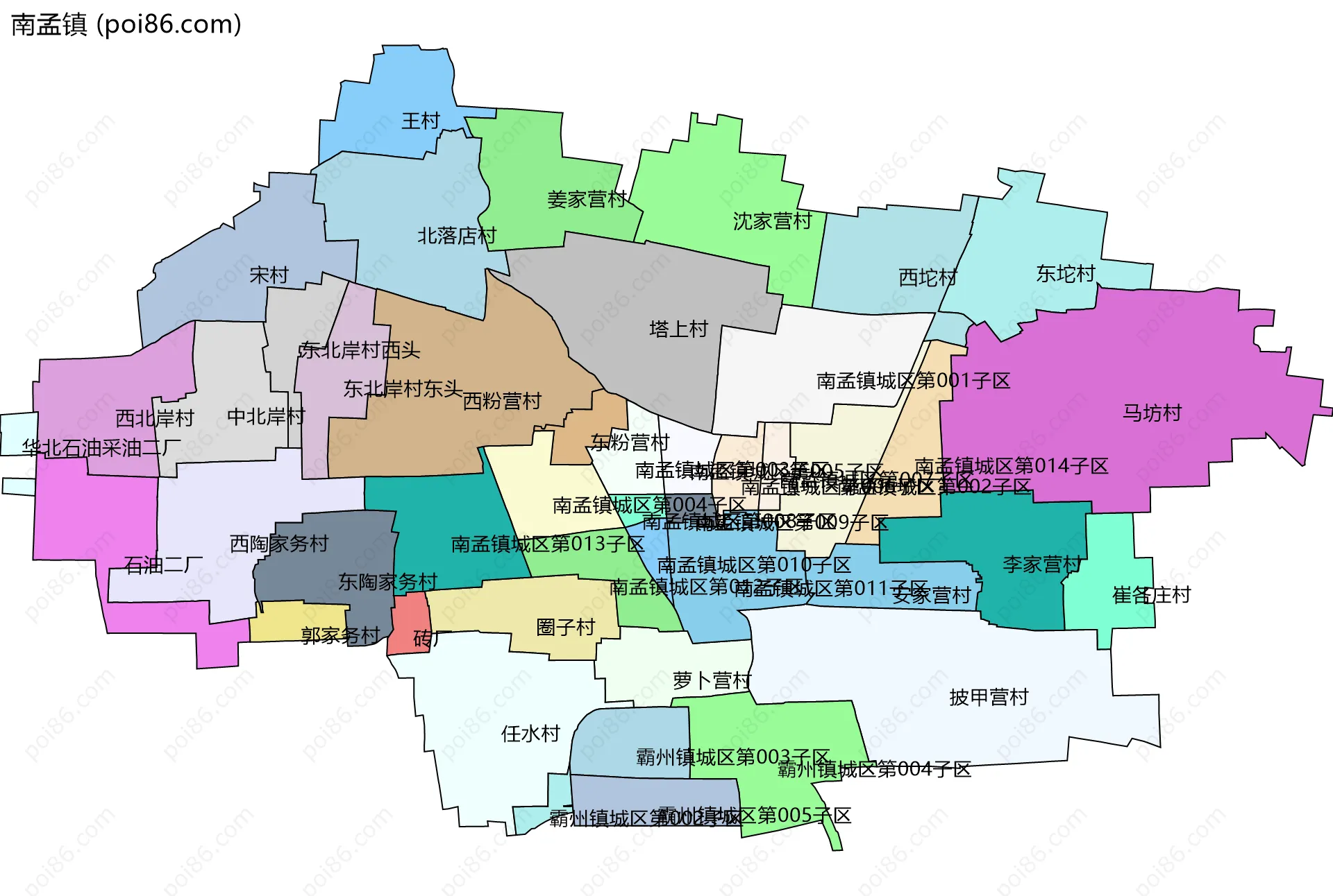 南孟镇边界地图(五级行政区划)